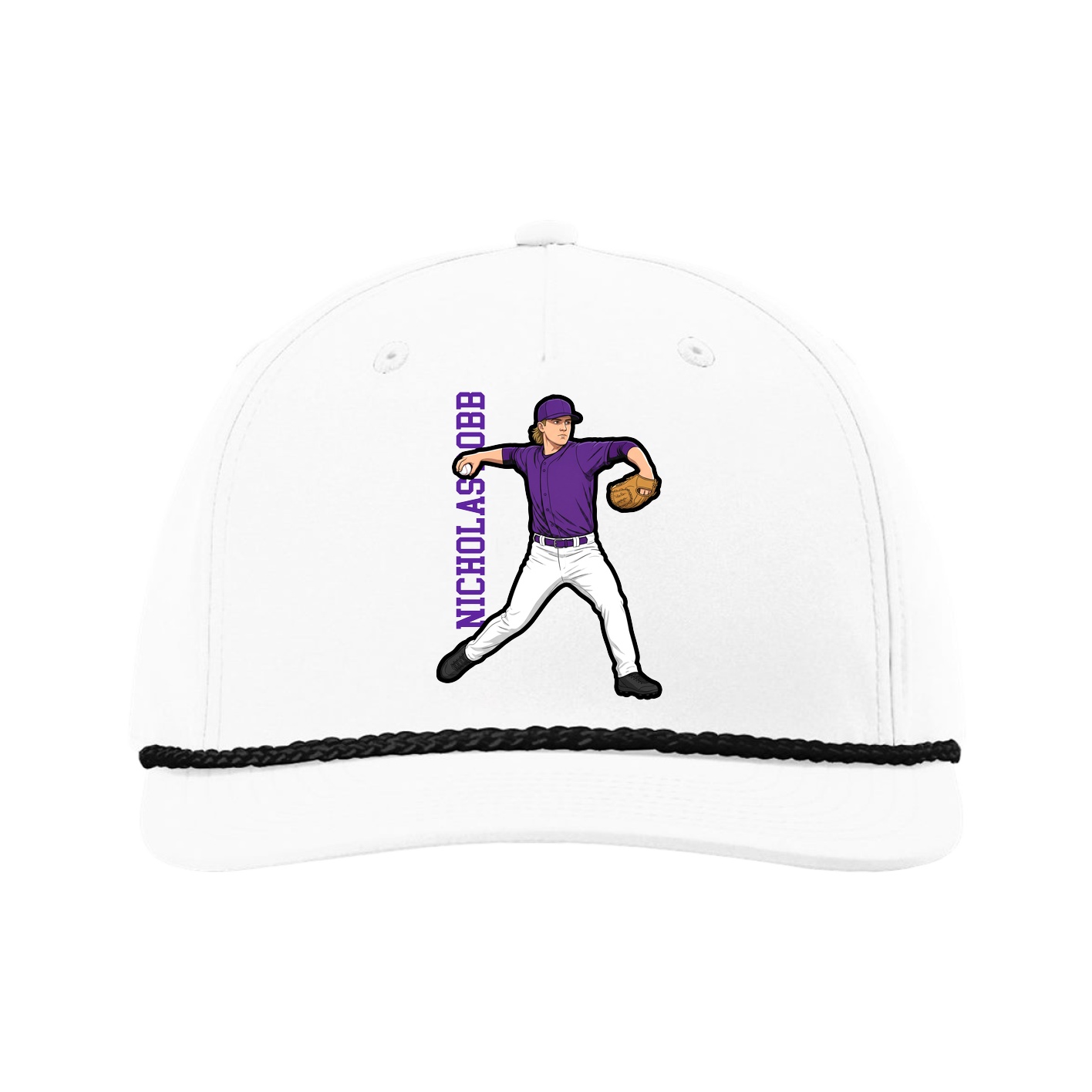 Five-Panel Classic Rope Cap — Name Vertical in White