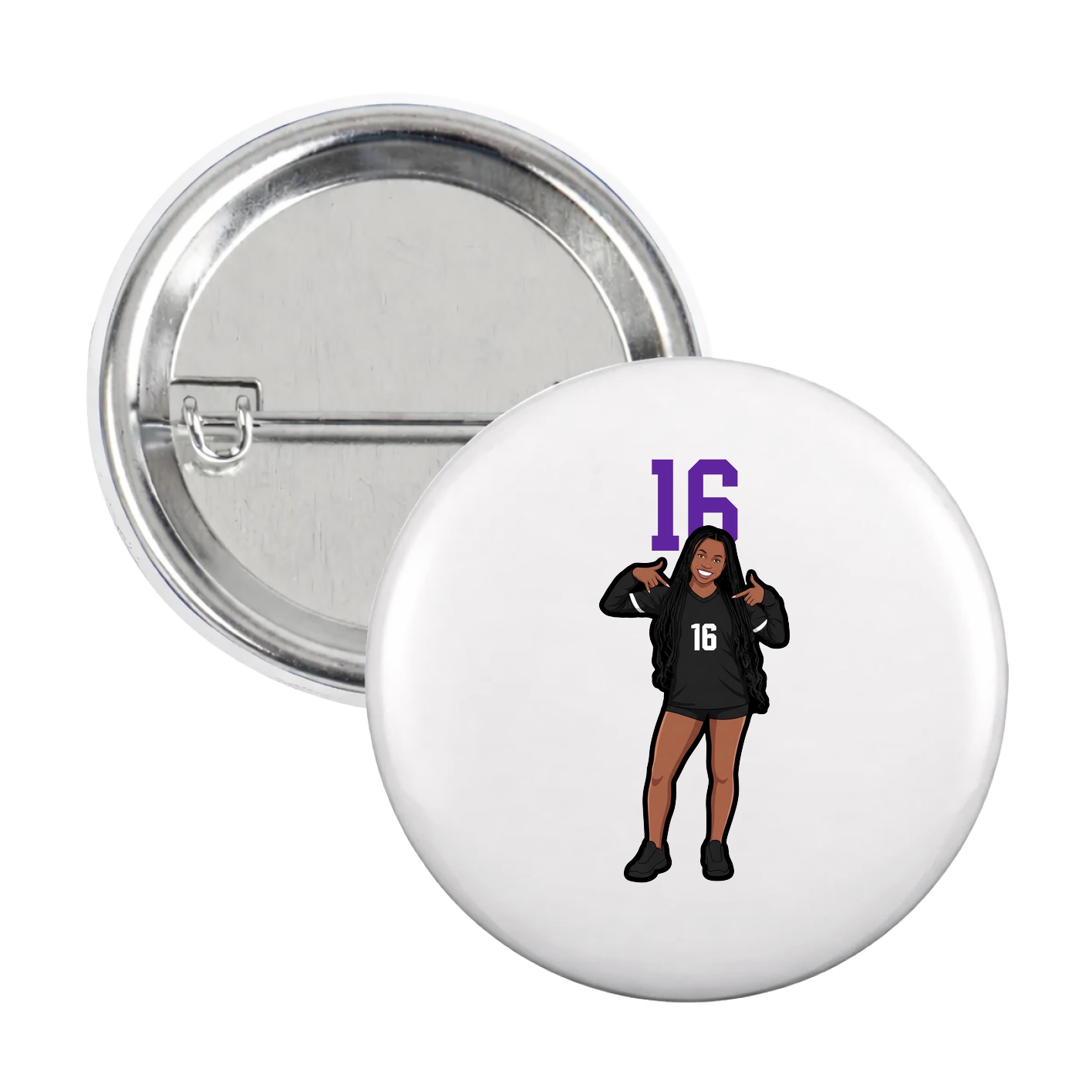 Game Day Button — Number Top in White