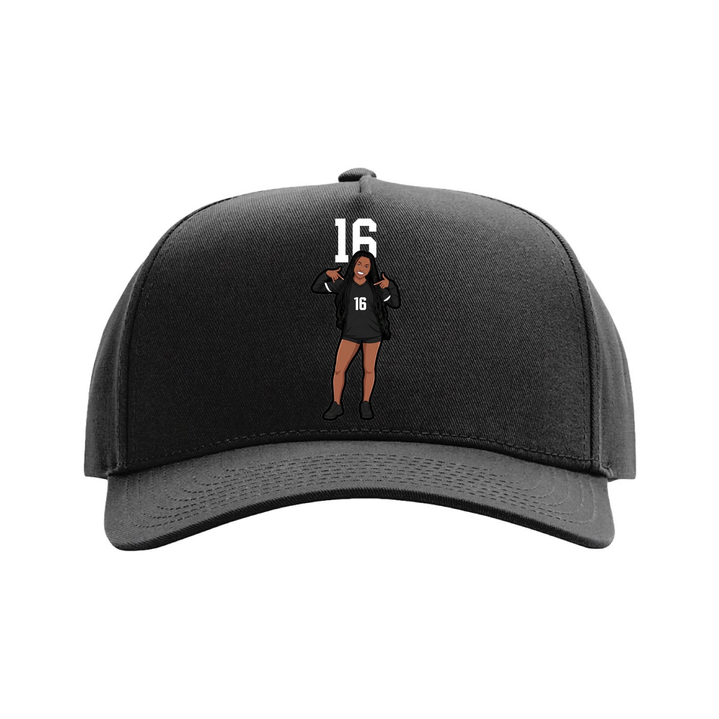 Full Fabric Five-Panel Champ Cap — Number Top in Black
