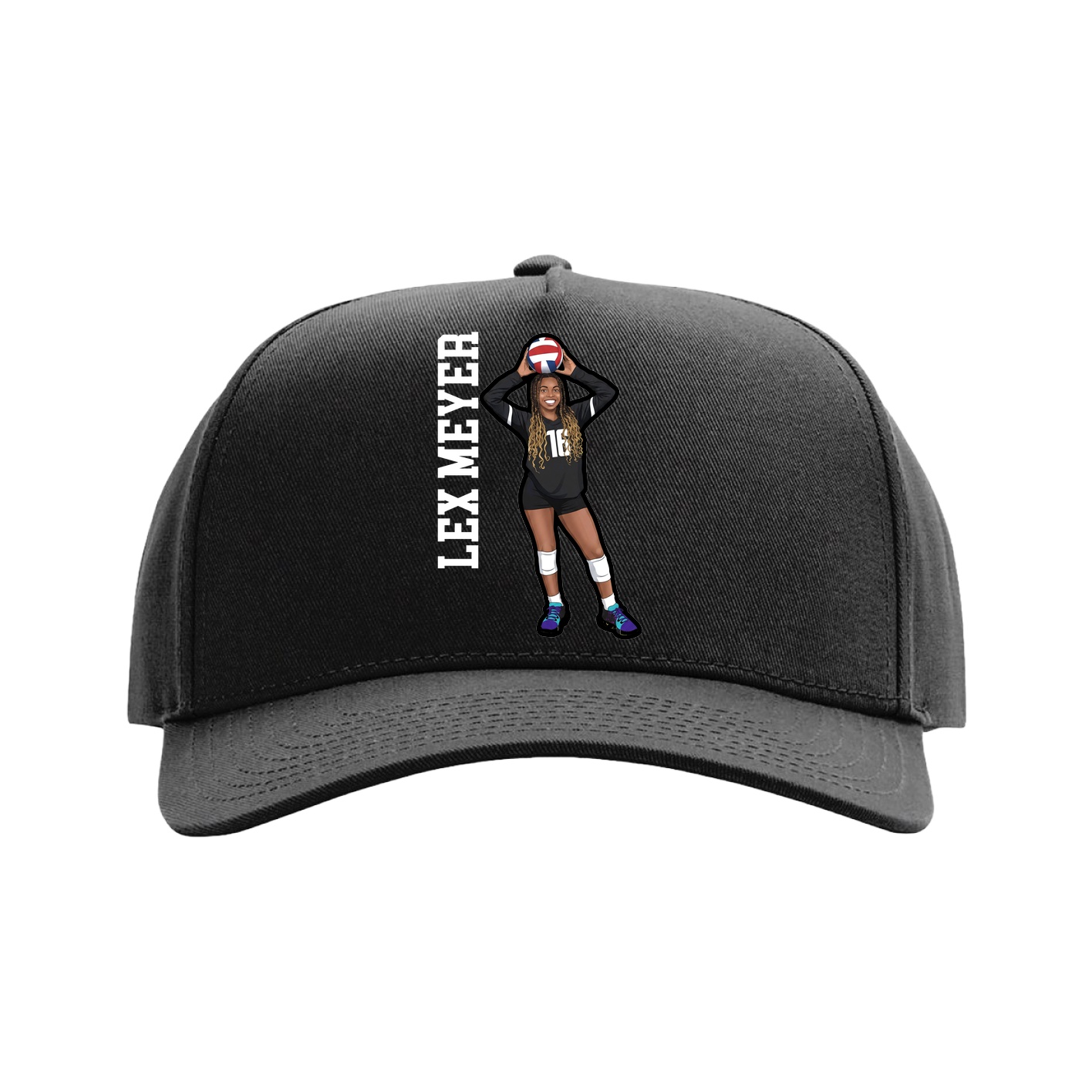 Full Fabric Five-Panel Champ Cap — Name Vertical in Black