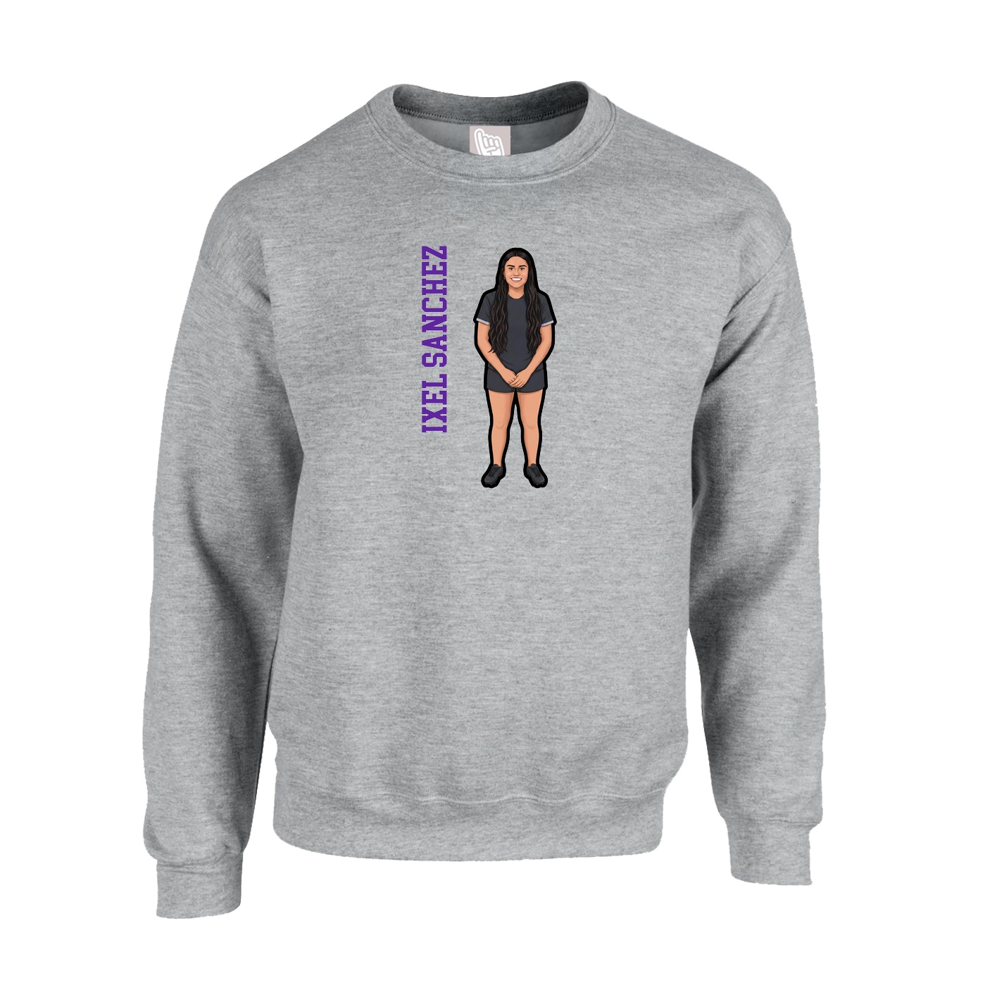 Fleece Crew — Name Vertical in Grey