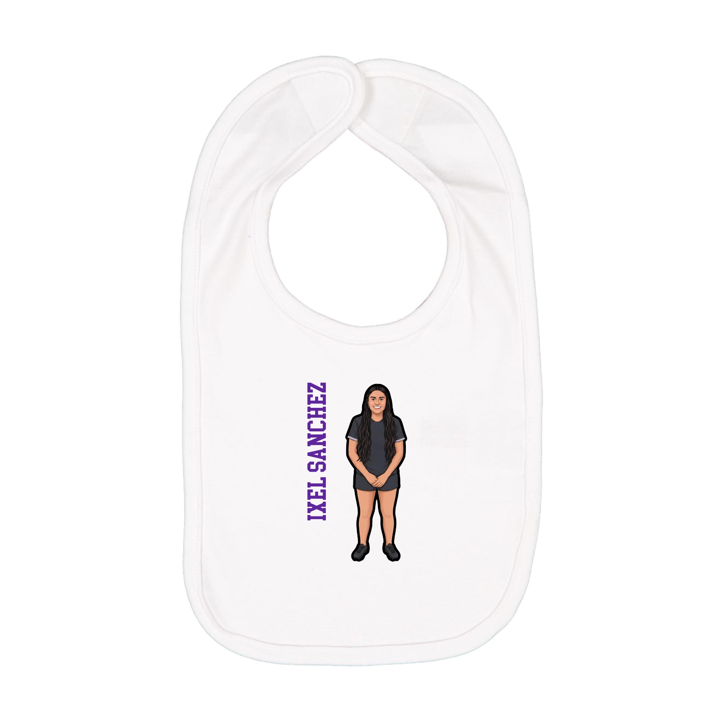 Infant Bib — Name Vertical in White