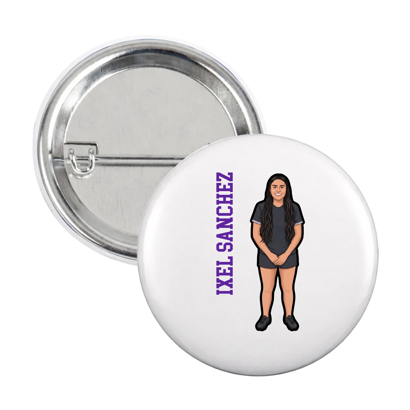 Game Day Button — Name Vertical in White