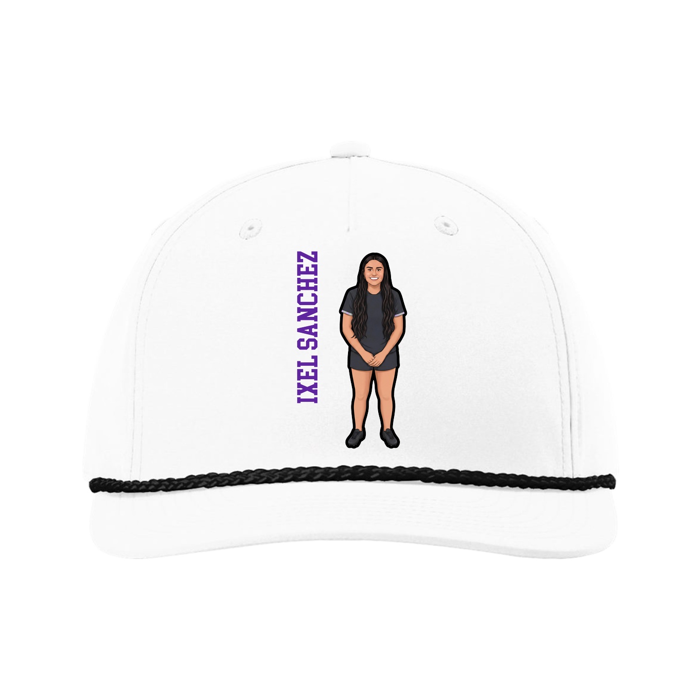 Five-Panel Classic Rope Cap — Name Vertical in White