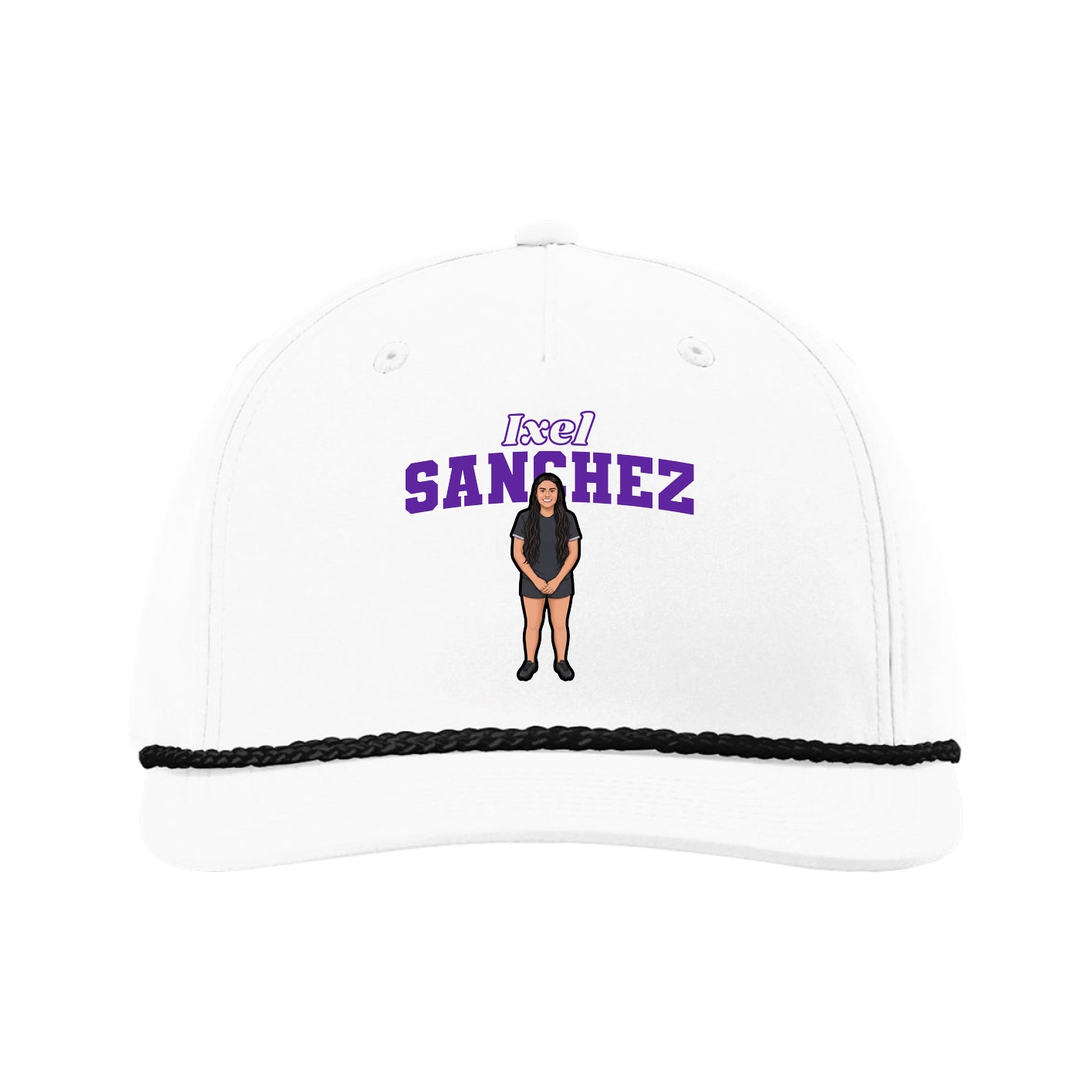 Five-Panel Classic Rope Cap — Name Arch in White
