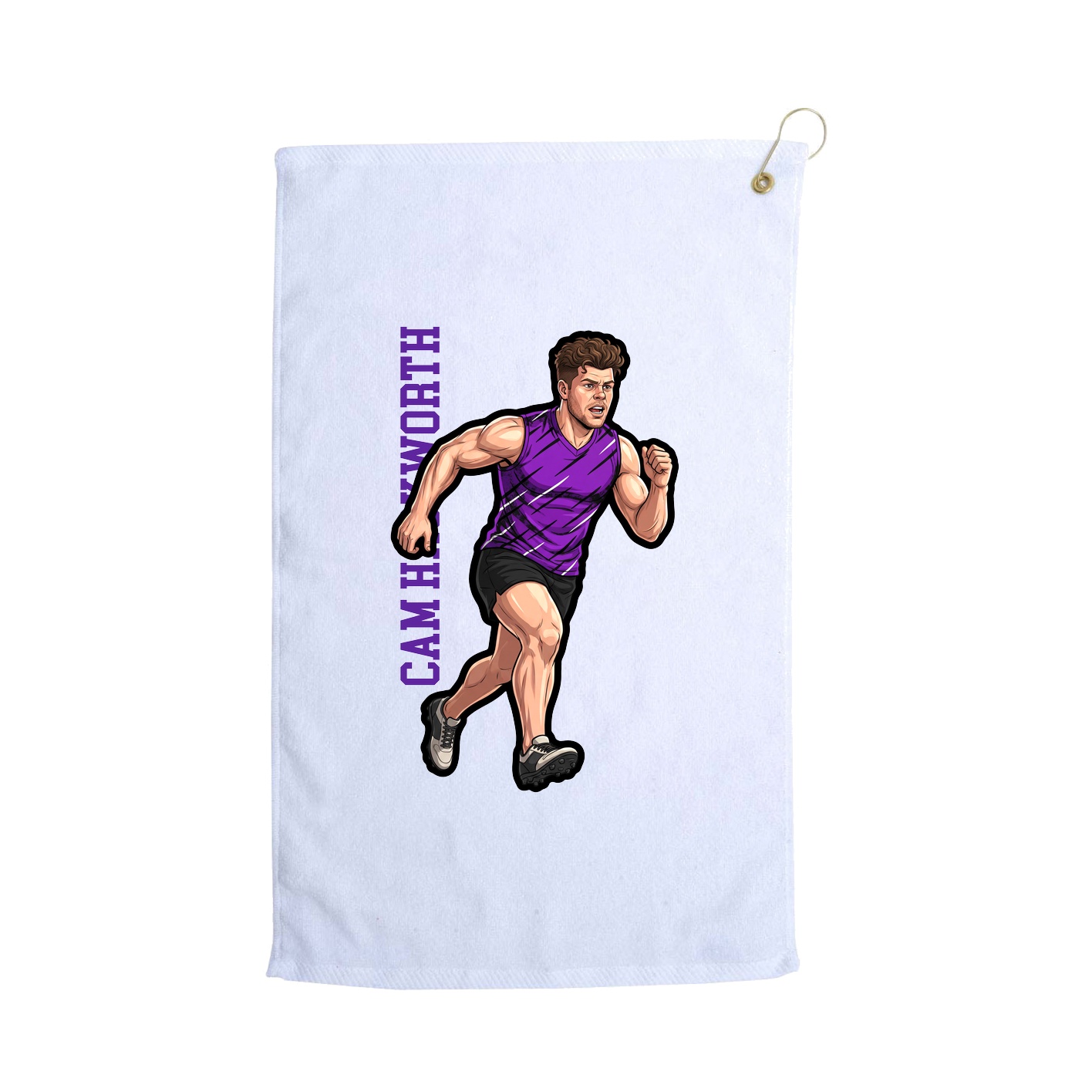 Golf Towel — Name Vertical in White