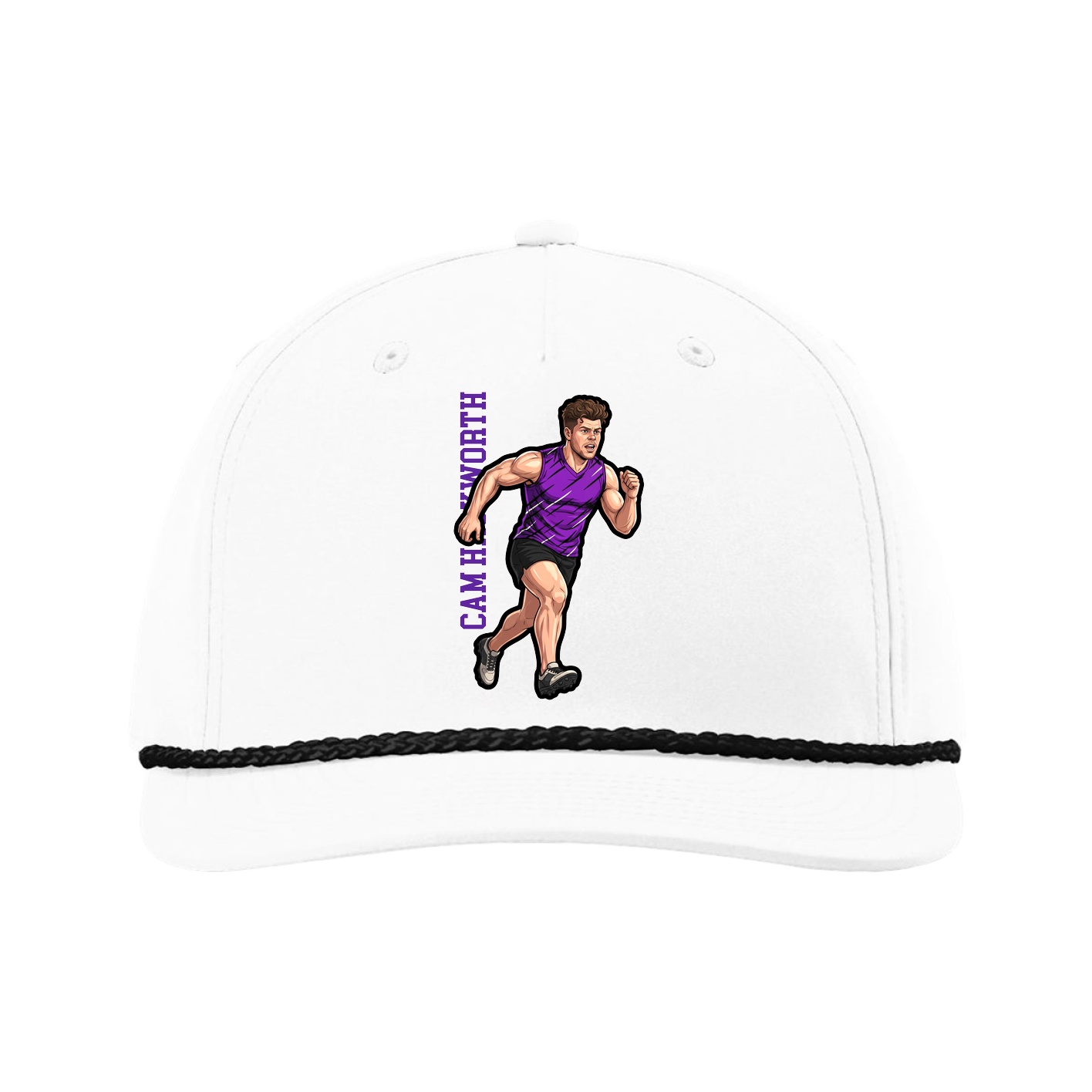 Five-Panel Classic Rope Cap — Name Vertical in White