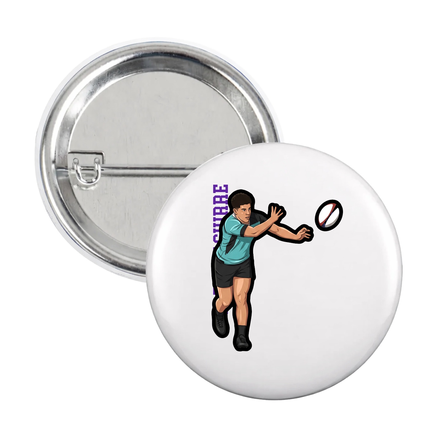 Game Day Button — Name Vertical in White