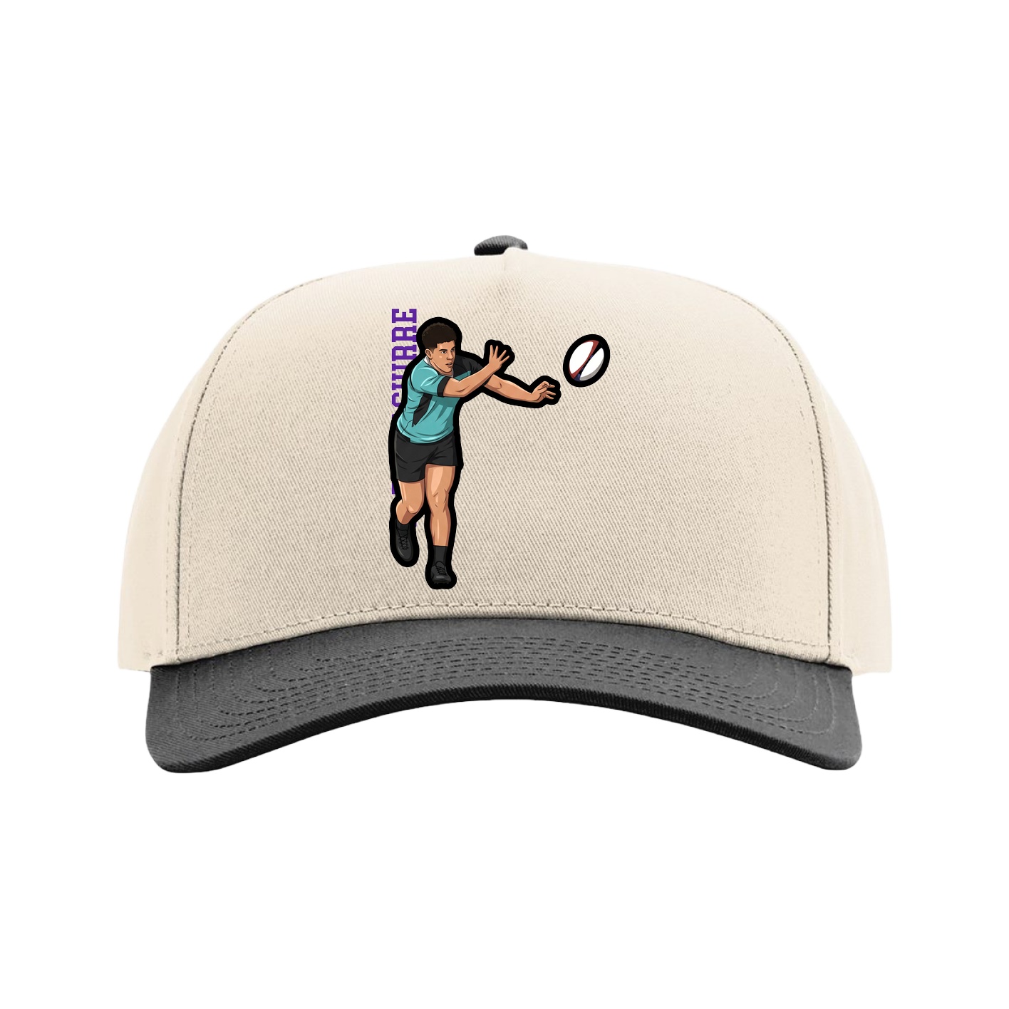 Full Fabric Five-Panel Champ Cap — Name Vertical in Cream/Black