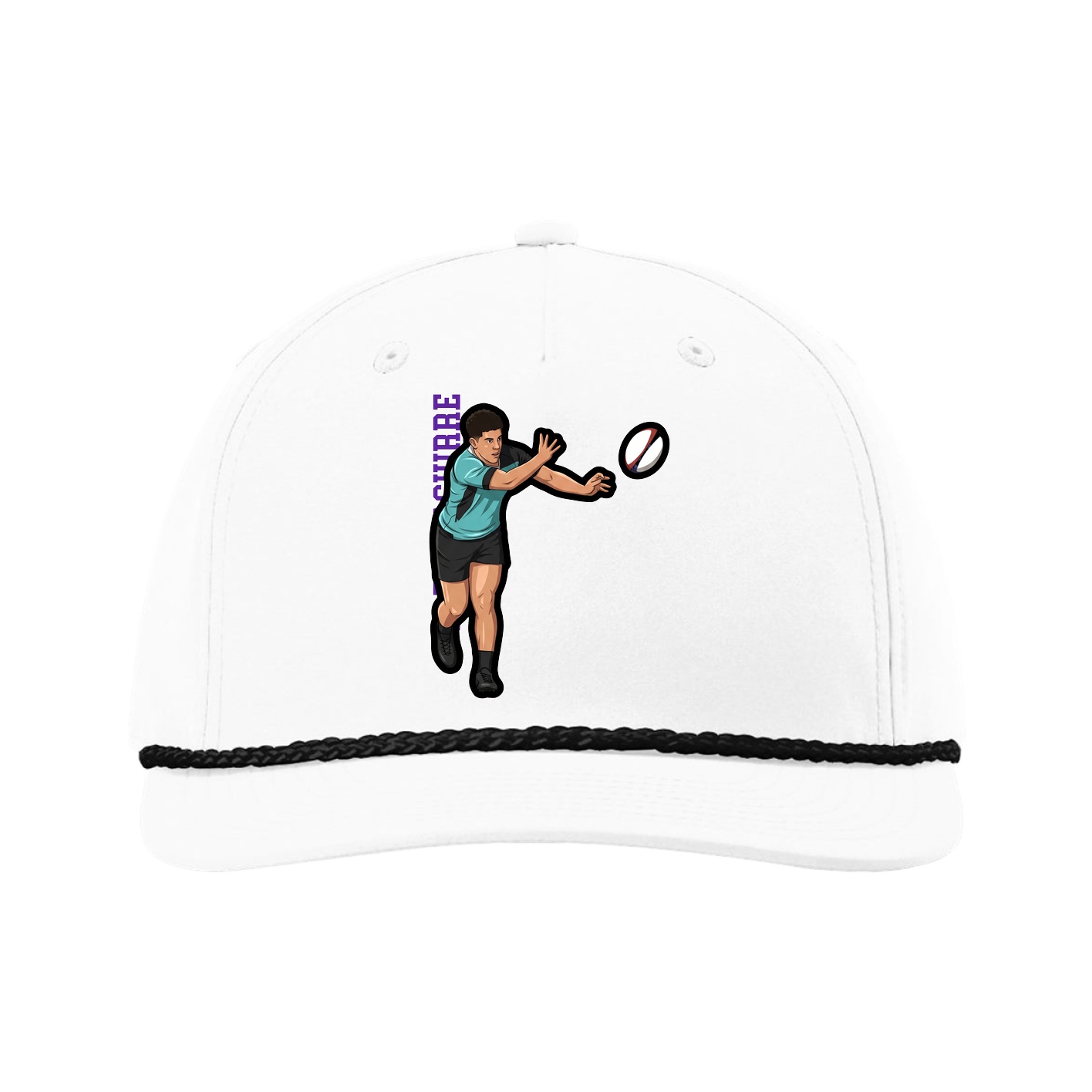 Five-Panel Classic Rope Cap — Name Vertical in White