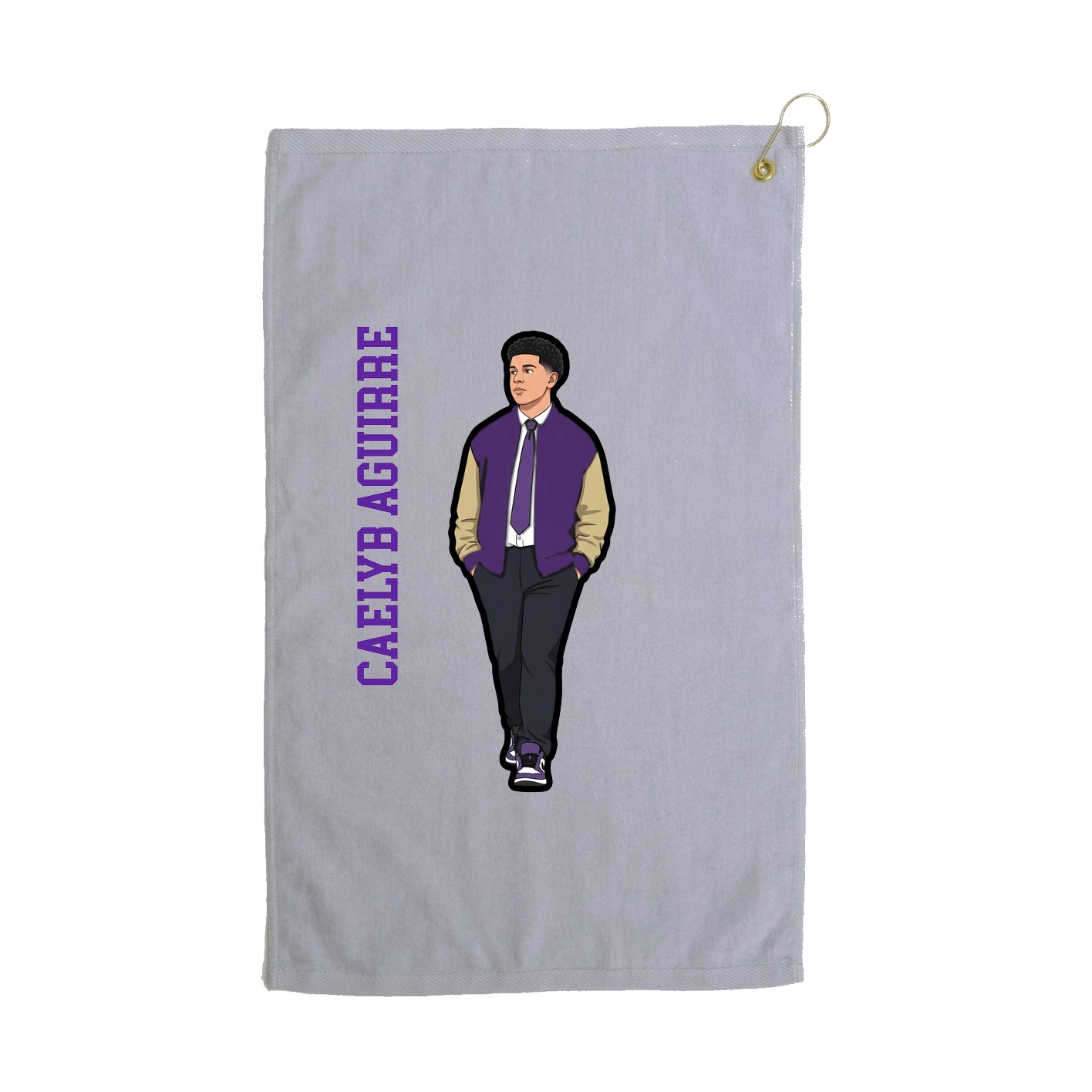 Golf Towel — Name Vertical in Grey