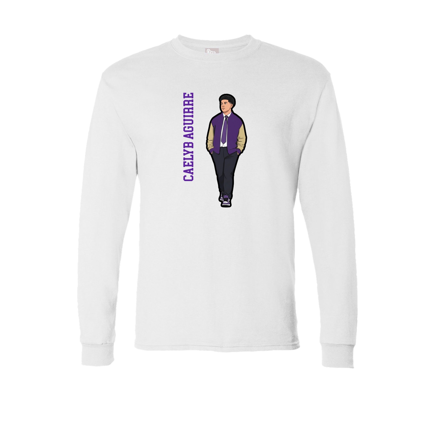 Long Sleeve Tee — Name Vertical in White