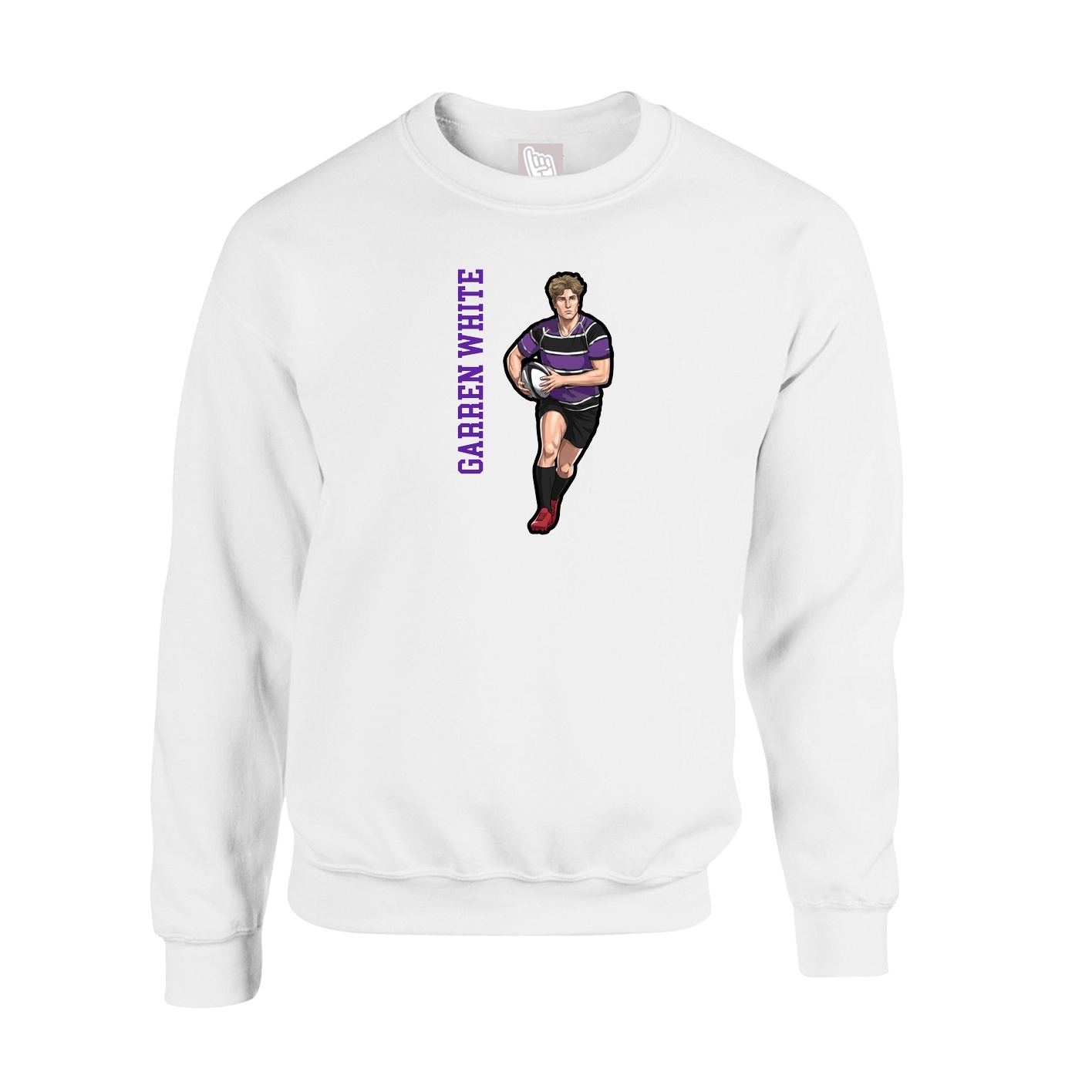 Fleece Crew — Name Vertical in White