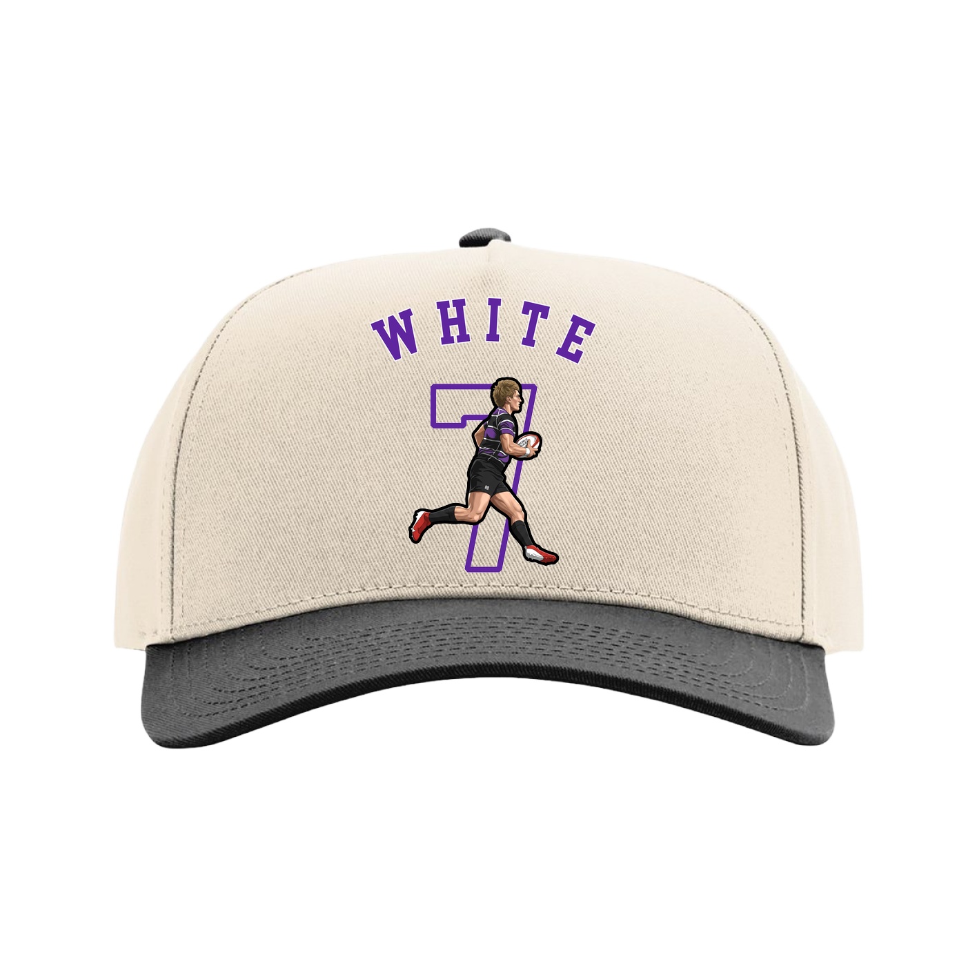 Full Fabric Five-Panel Champ Cap — Shirsey Arch in Cream/Black