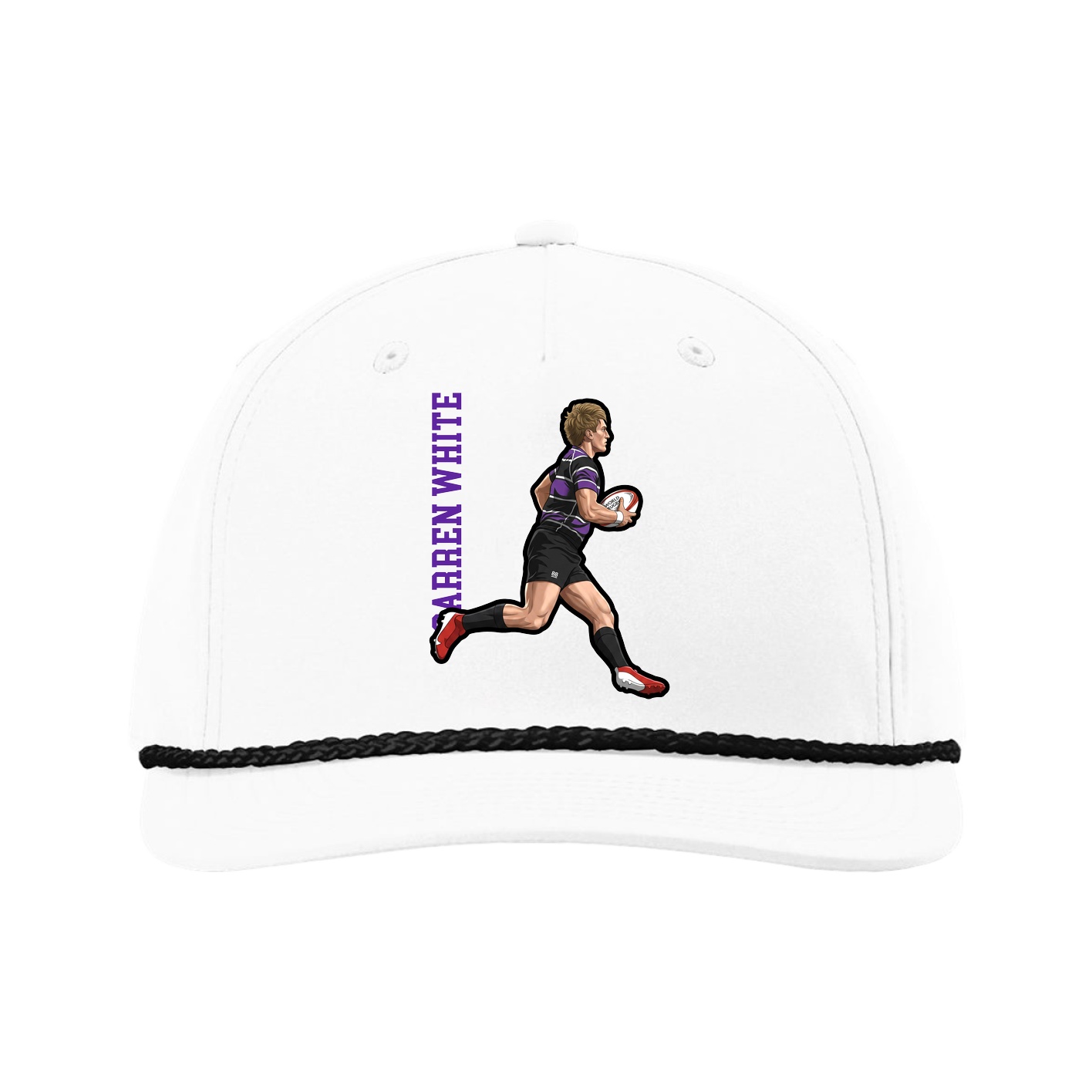 Five-Panel Classic Rope Cap — Name Vertical in White