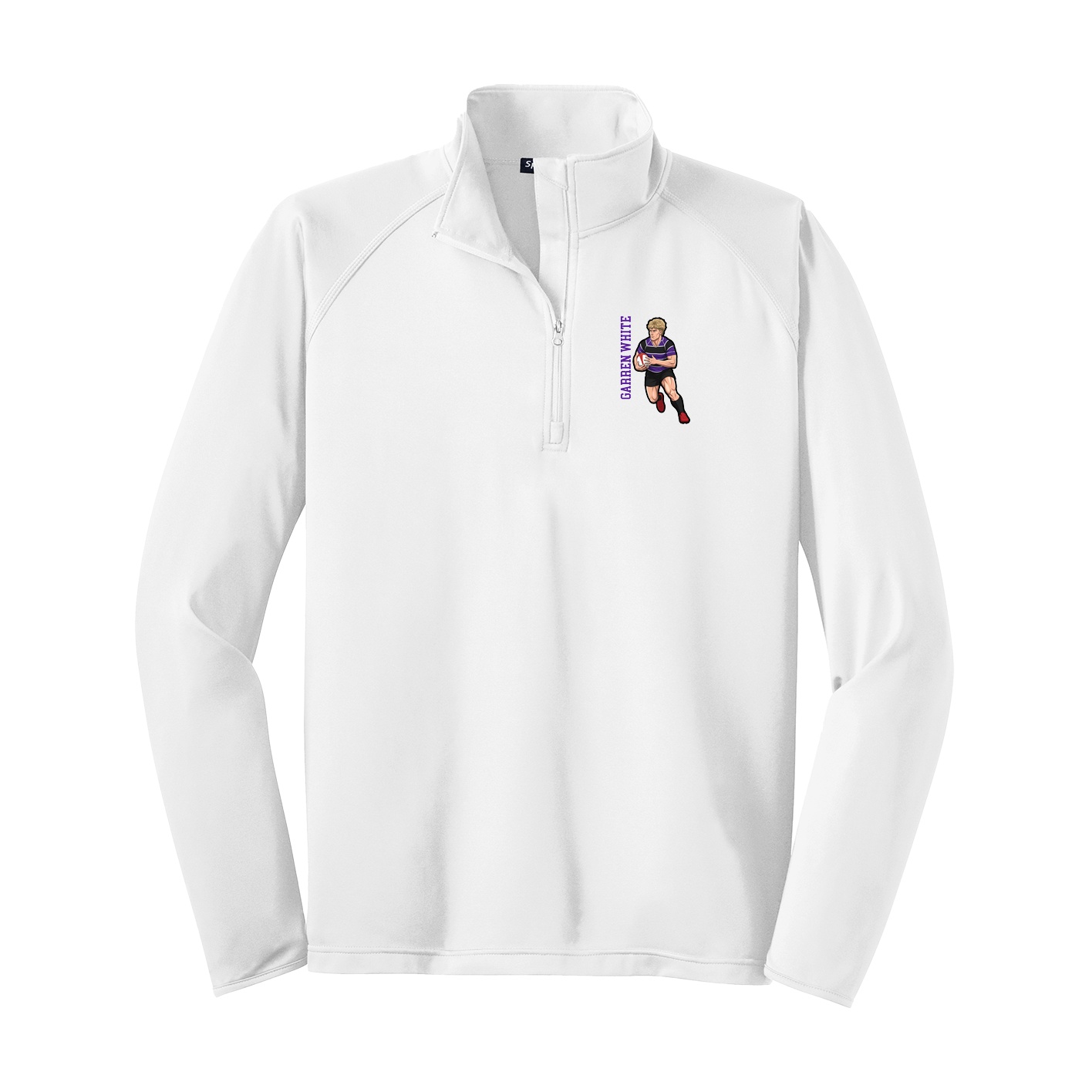 Q-Zip Pullover — Name Vertical in White