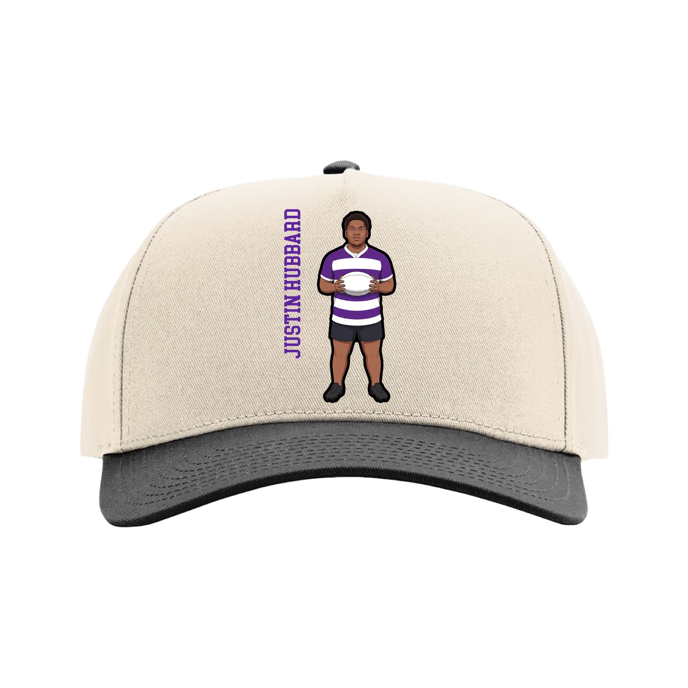Full Fabric Five-Panel Champ Cap — Name Vertical in Cream/Black