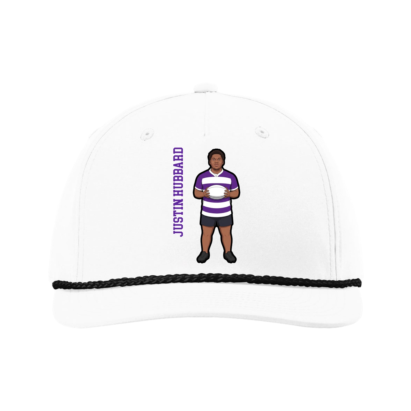 Five-Panel Classic Rope Cap — Name Vertical in White