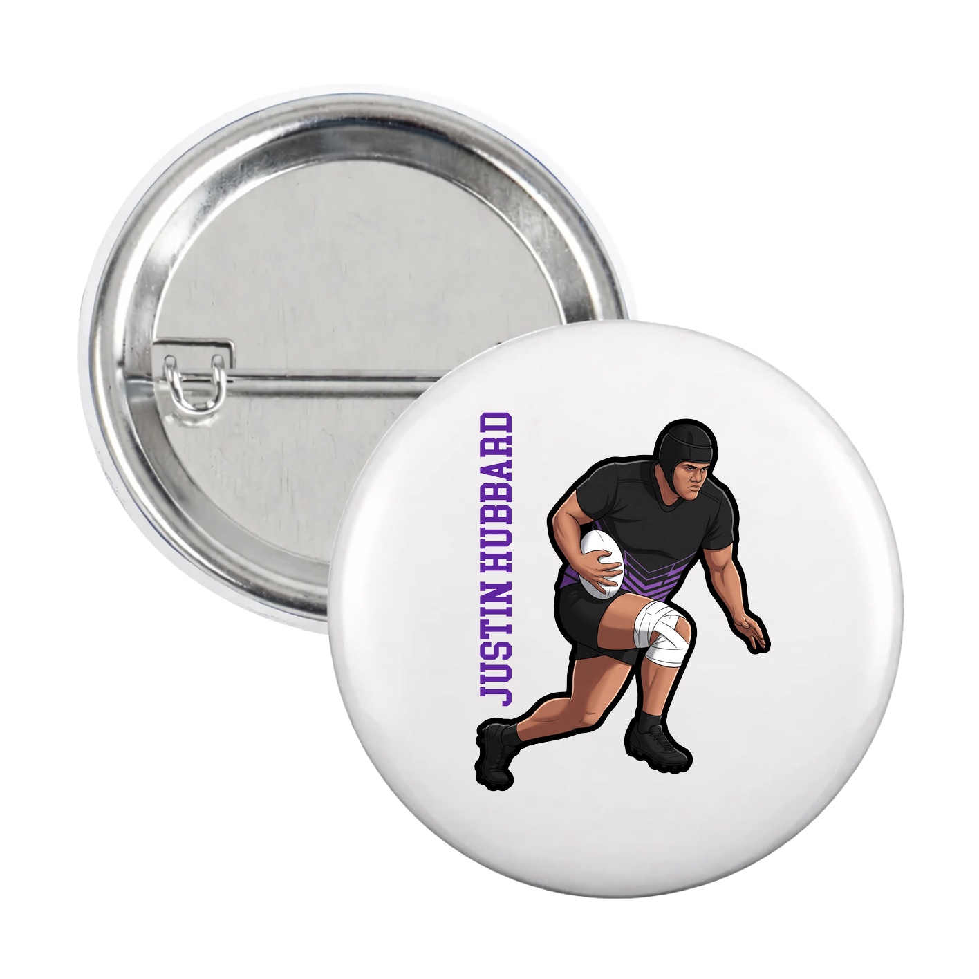 Game Day Button — Name Vertical in White