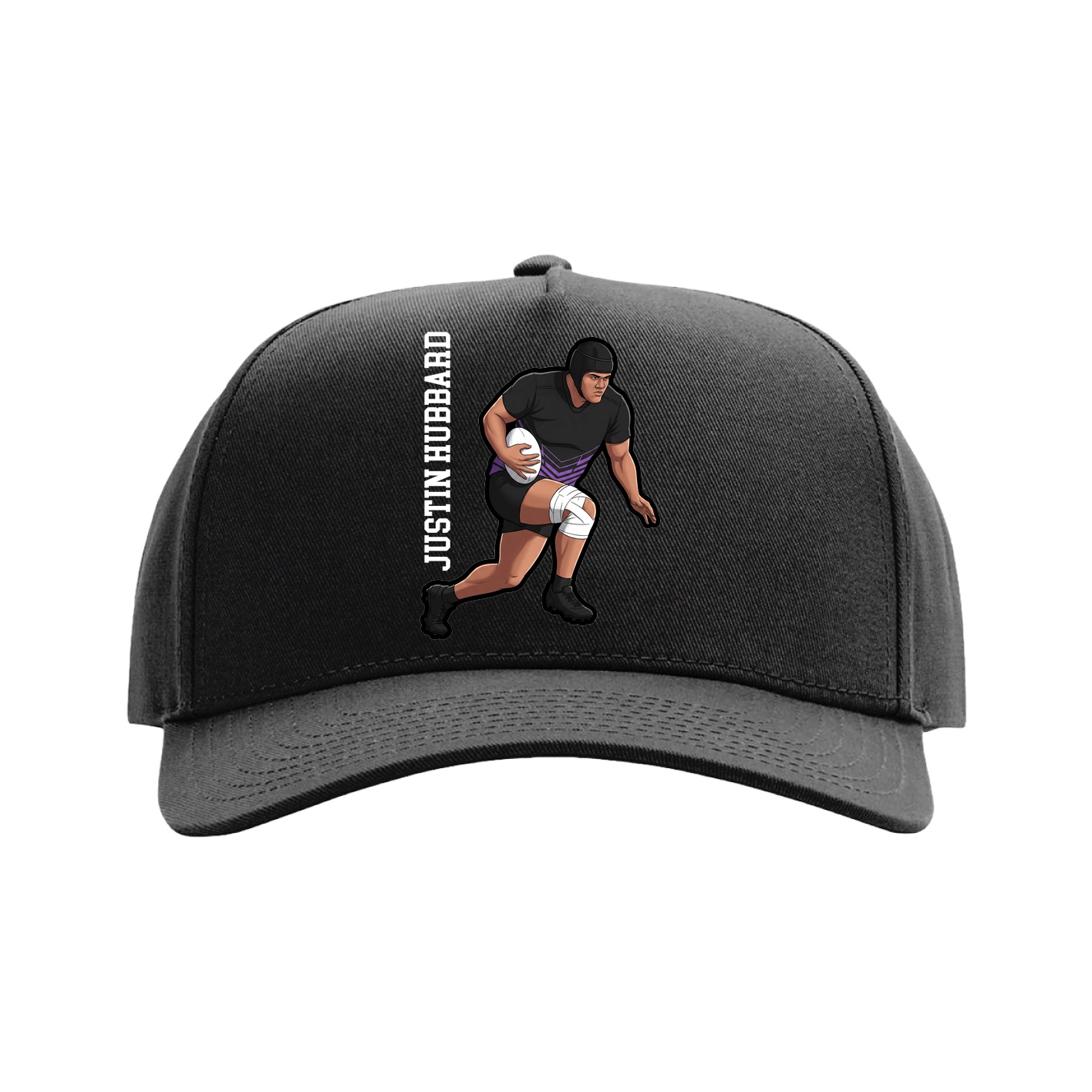 Full Fabric Five-Panel Champ Cap — Name Vertical in Black