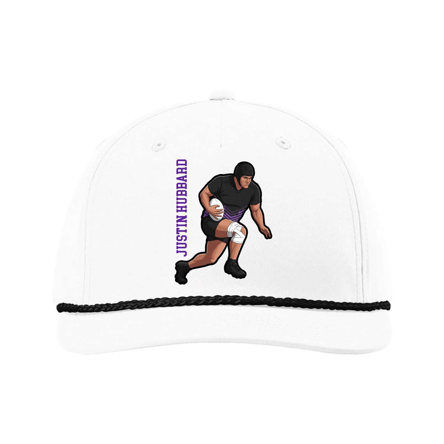 Five-Panel Classic Rope Cap — Name Vertical in White