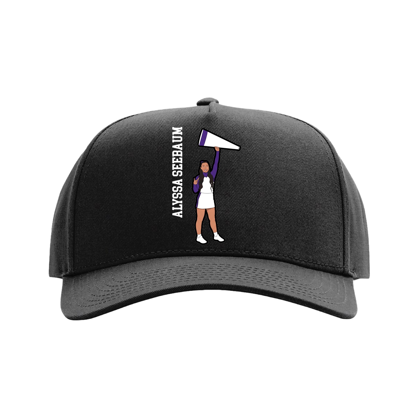 Full Fabric Five-Panel Champ Cap — Name Vertical in Black
