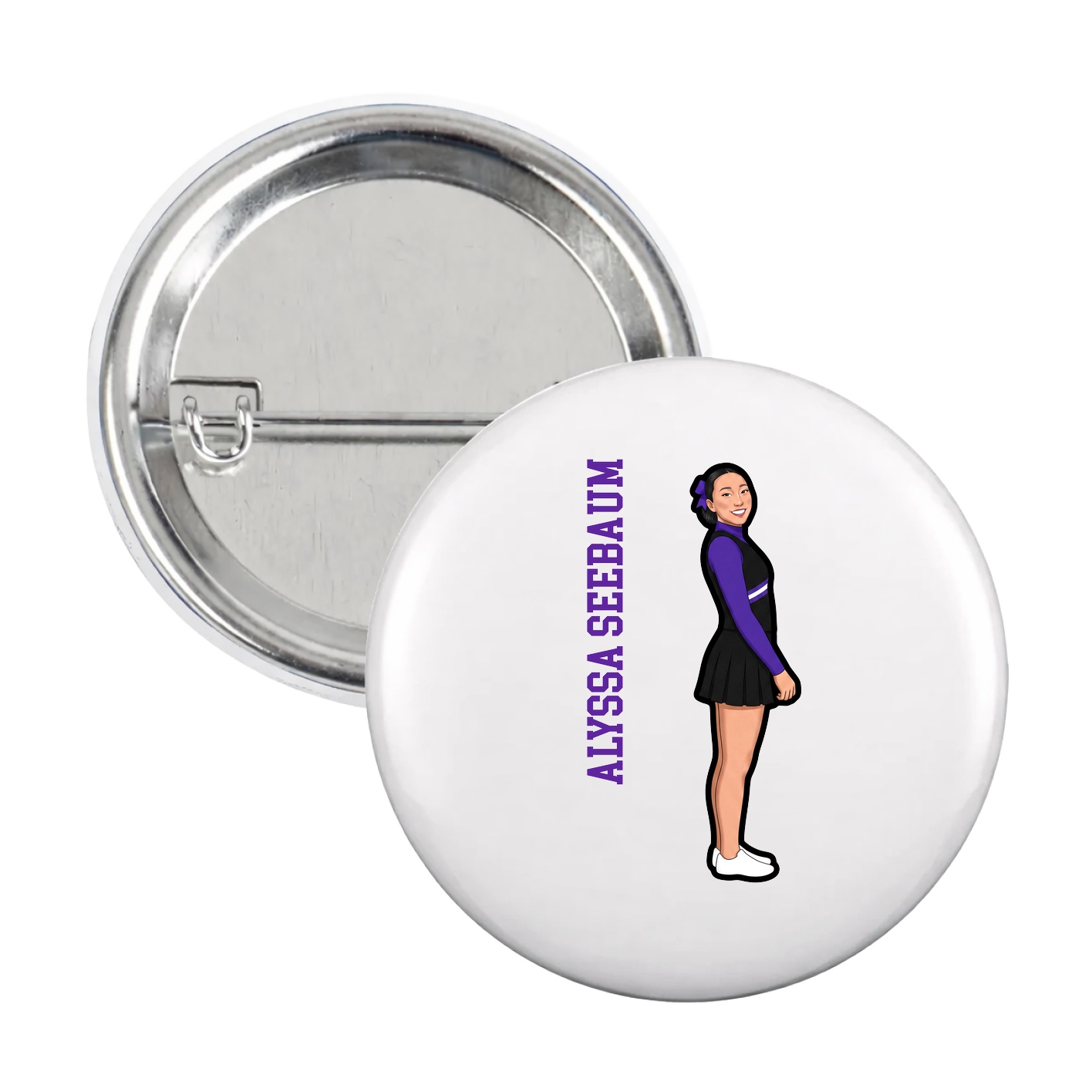 Game Day Button — Name Vertical in White