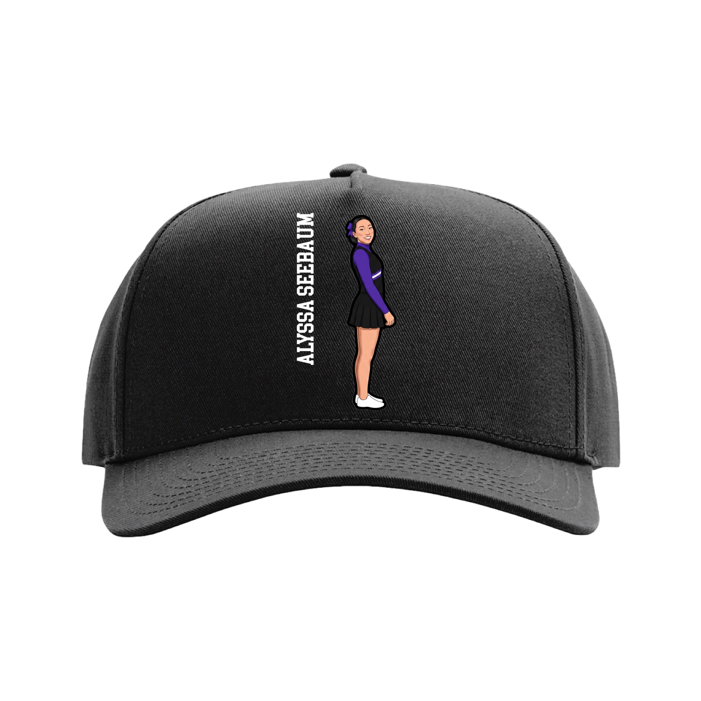 Full Fabric Five-Panel Champ Cap — Name Vertical in Black