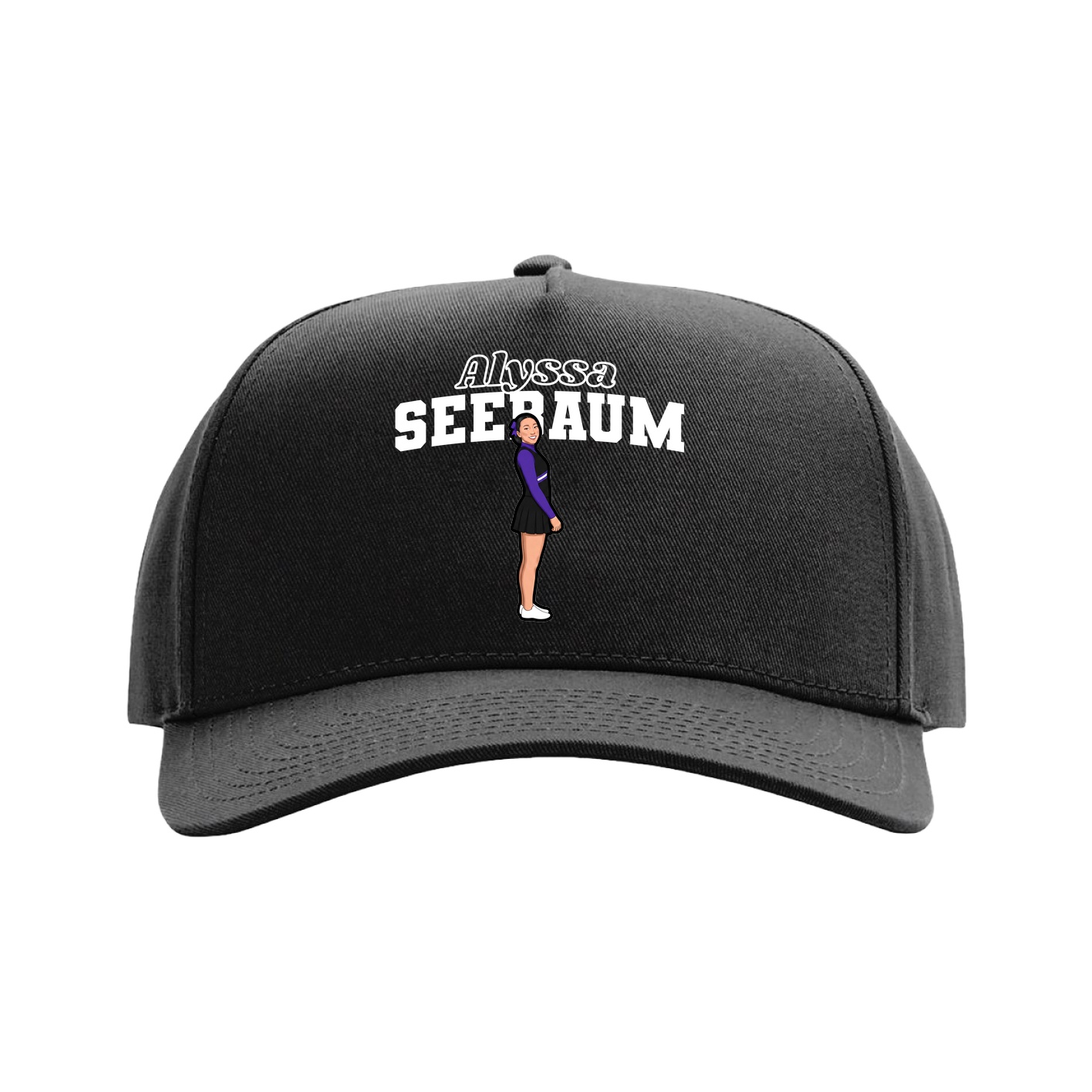 Full Fabric Five-Panel Champ Cap — Name Arch in Black