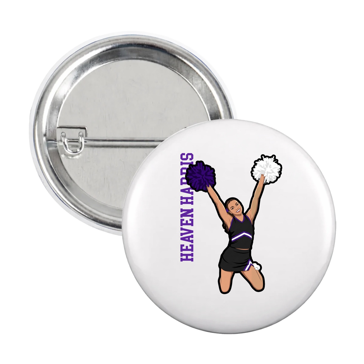 Game Day Button — Name Vertical in White