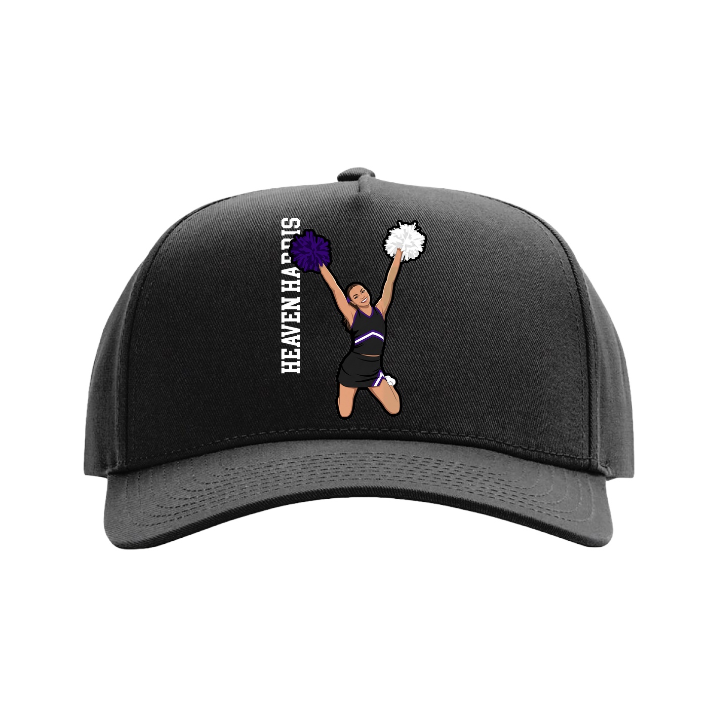 Full Fabric Five-Panel Champ Cap — Name Vertical in Black