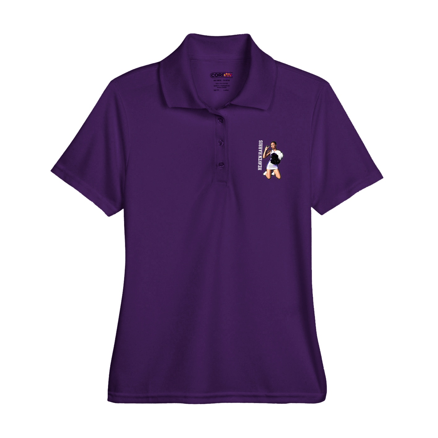Womens Performance Polo — Name Vertical in Purple
