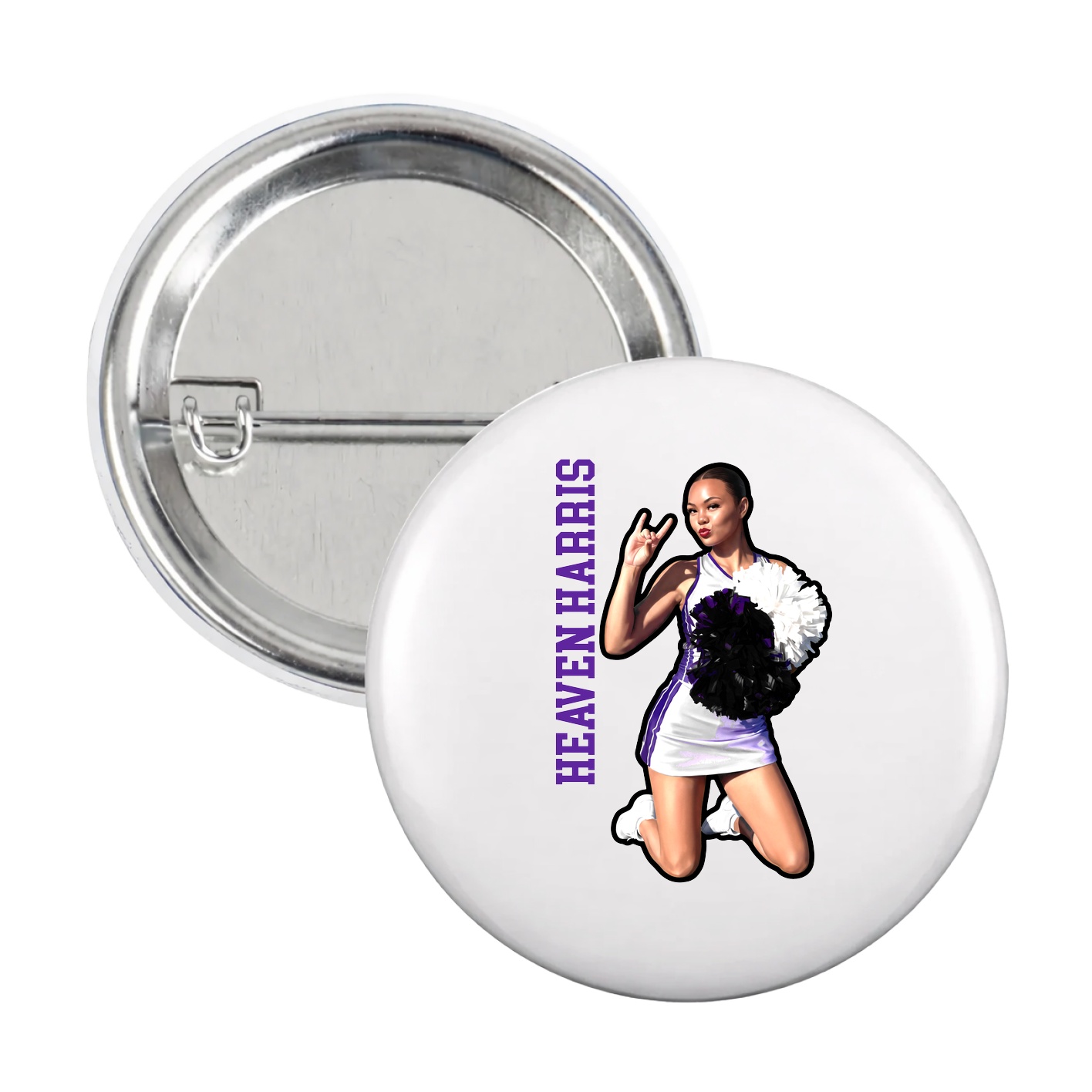 Game Day Button — Name Vertical in White