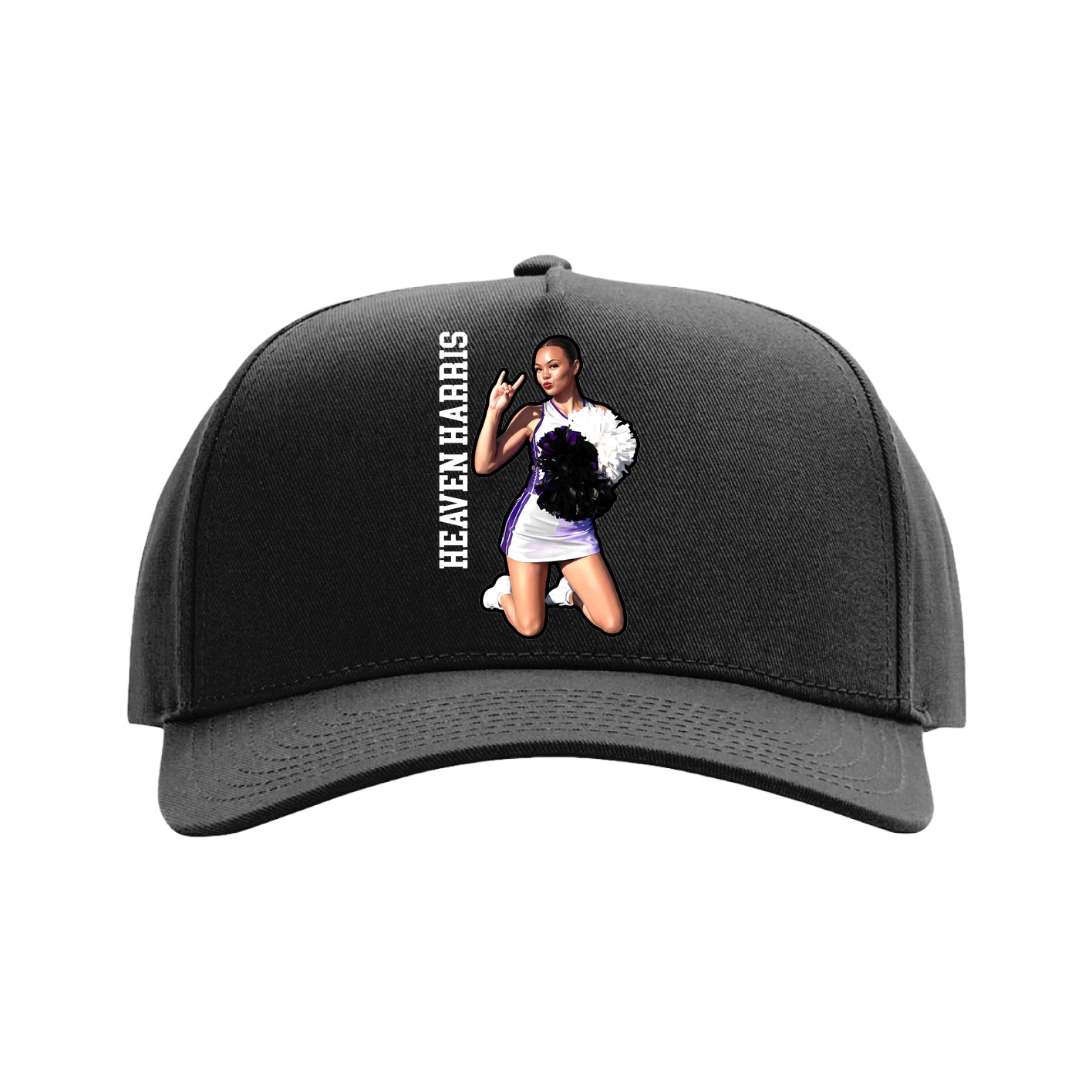 Full Fabric Five-Panel Champ Cap — Name Vertical in Black