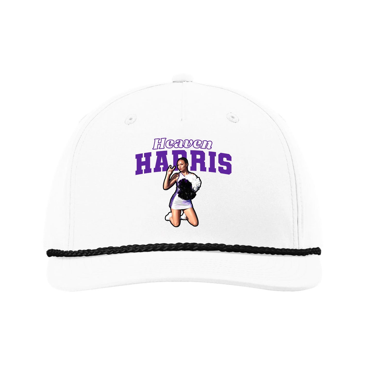 Five-Panel Classic Rope Cap — Name Arch in White