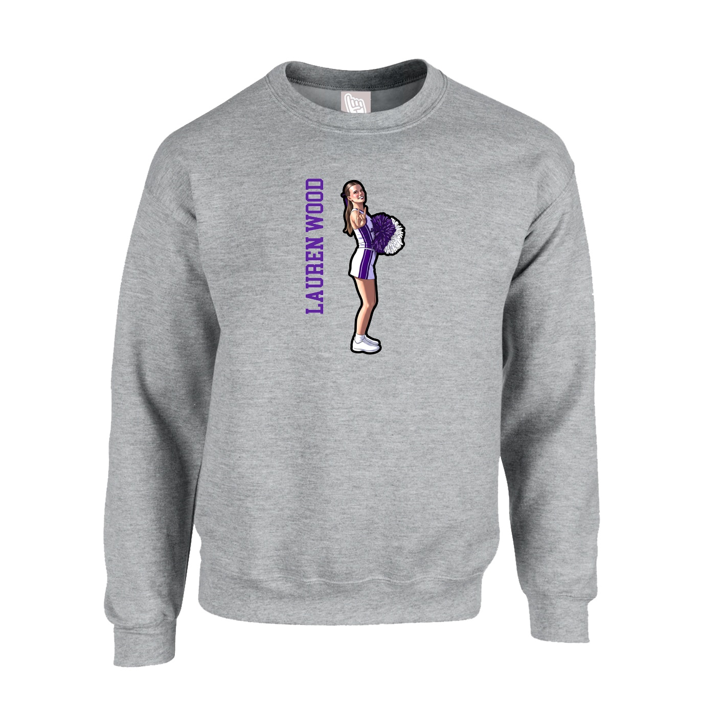 Fleece Crew — Name Vertical in Grey
