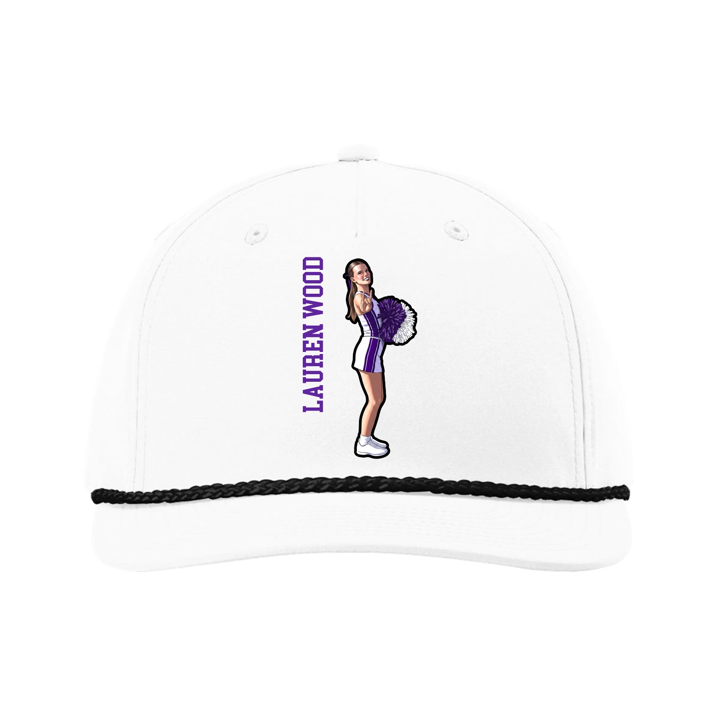 Five-Panel Classic Rope Cap — Name Vertical in White