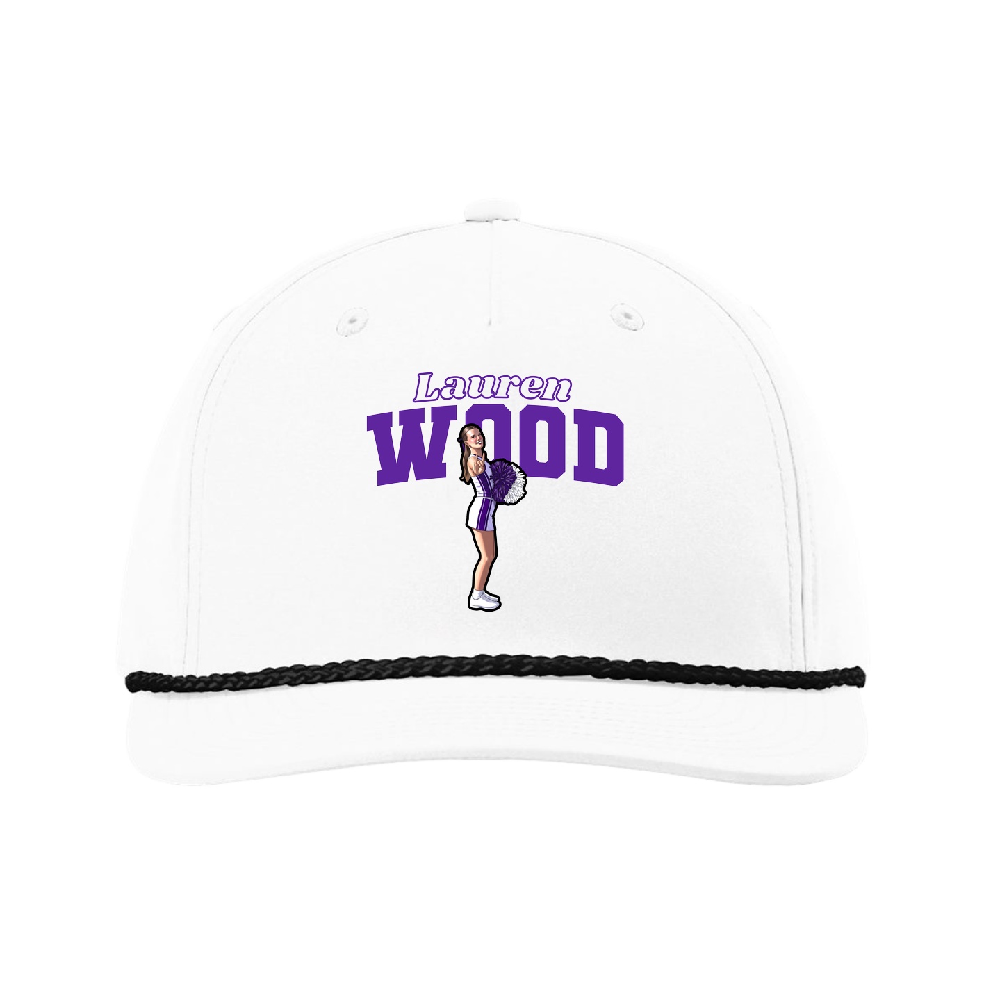 Five-Panel Classic Rope Cap — Name Arch in White