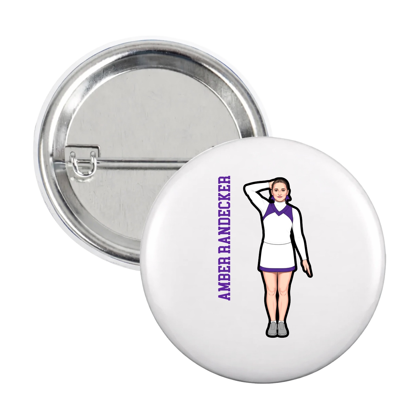 Game Day Button — Name Vertical in White