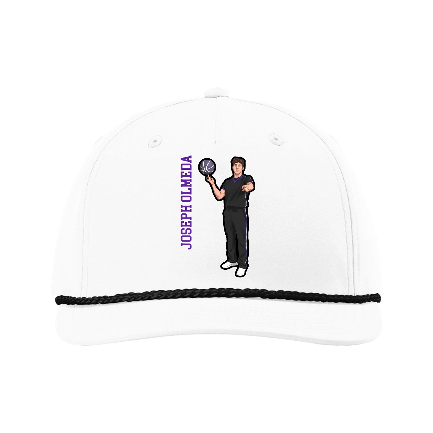 Five-Panel Classic Rope Cap — Name Vertical in White