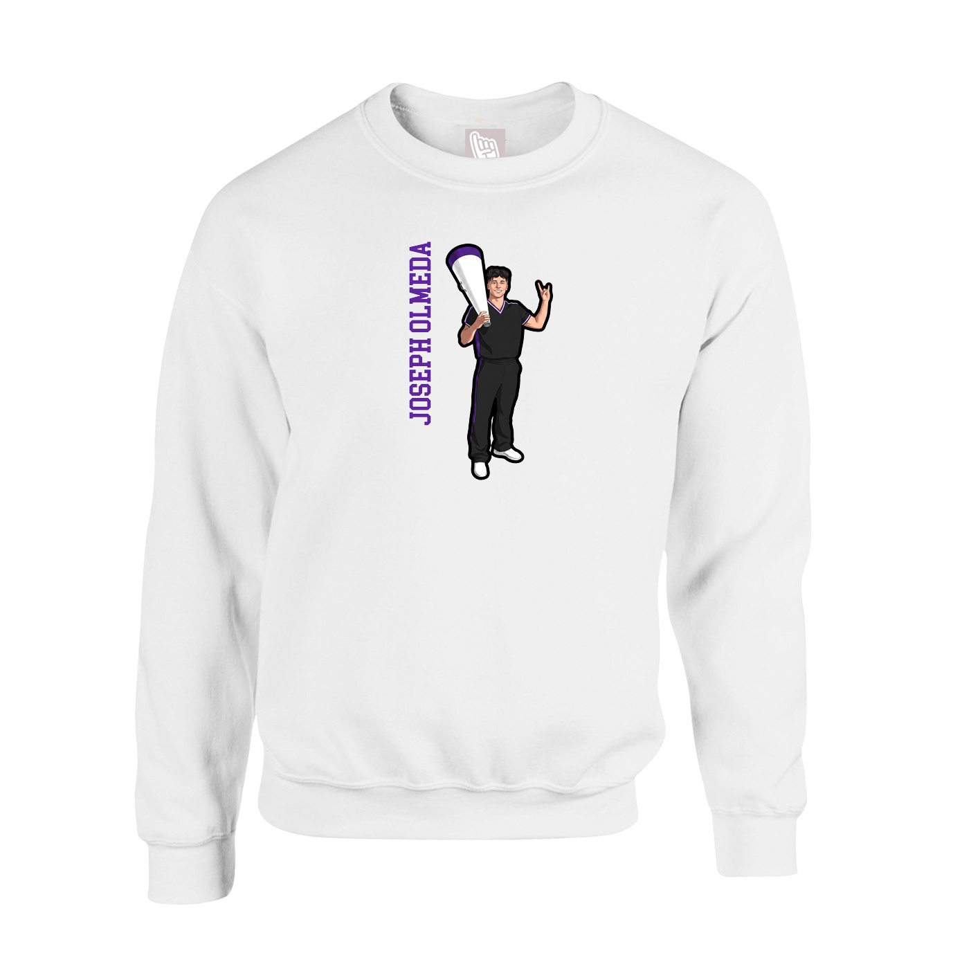 Fleece Crew — Name Vertical in White
