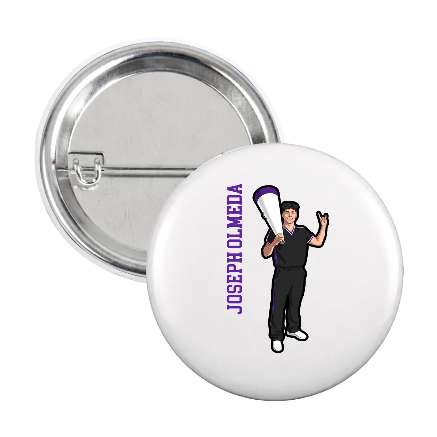 Game Day Button — Name Vertical in White
