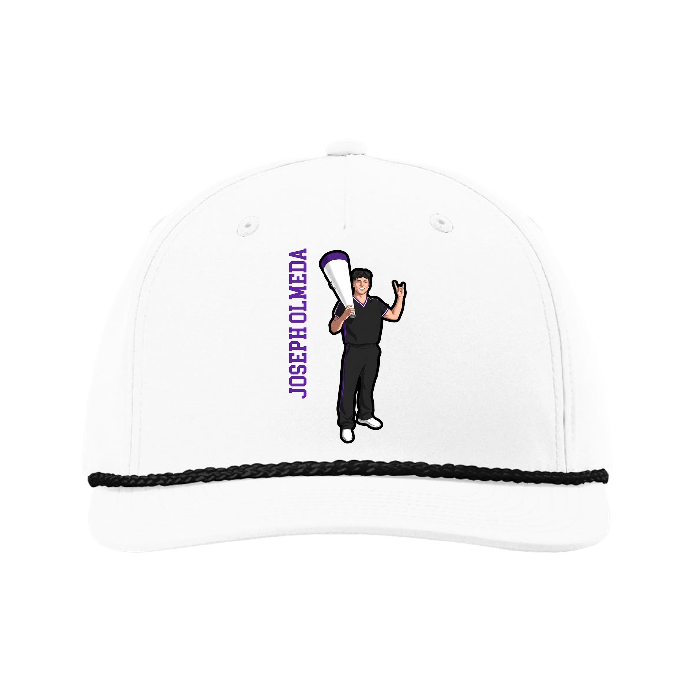 Five-Panel Classic Rope Cap — Name Vertical in White