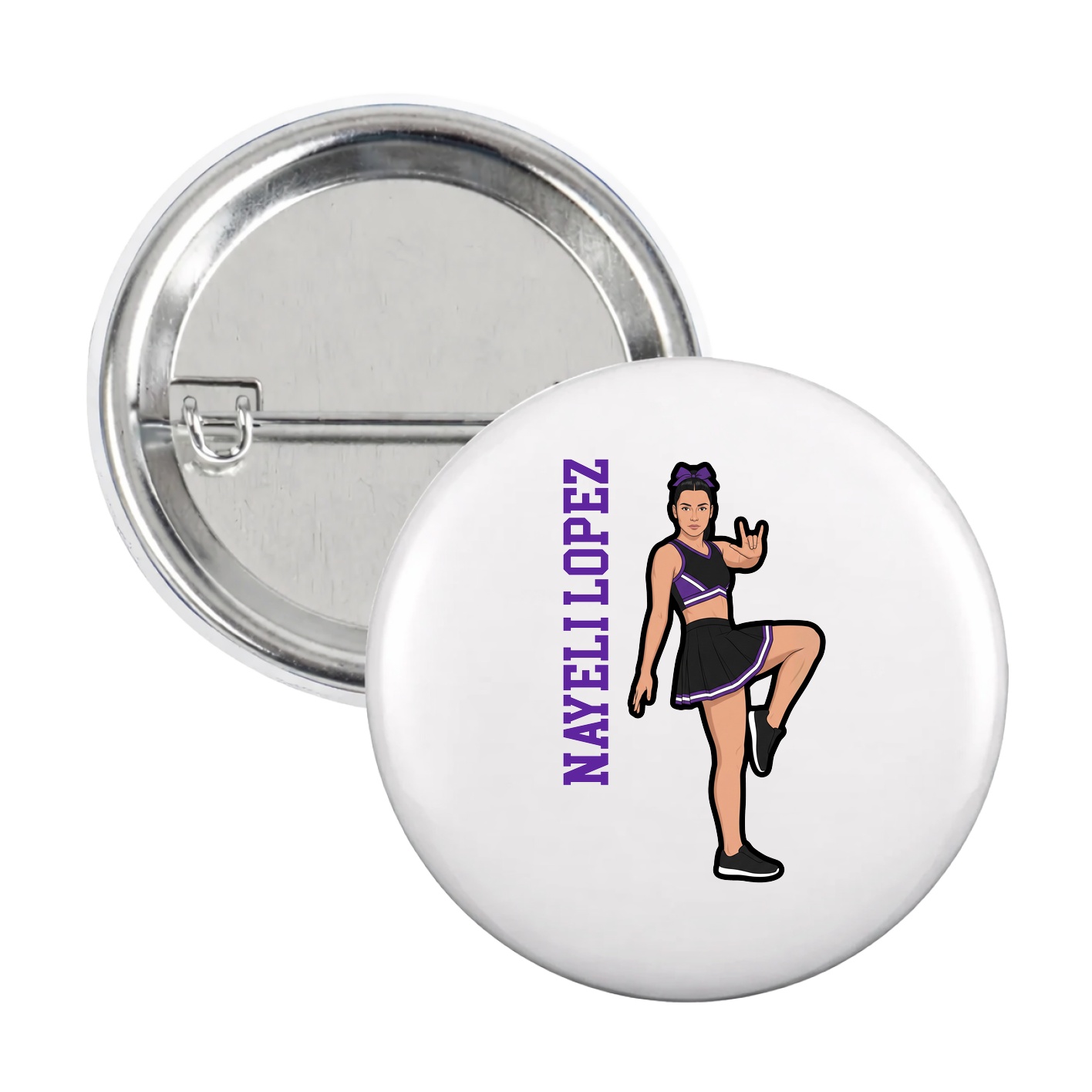 Game Day Button — Name Vertical in White