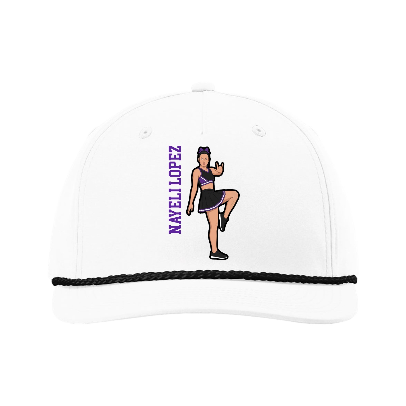 Five-Panel Classic Rope Cap — Name Vertical in White