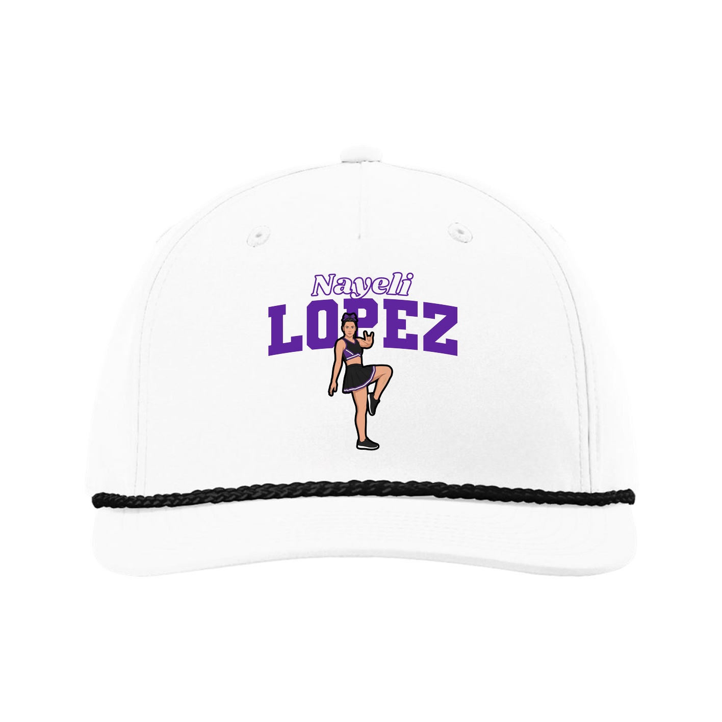 Five-Panel Classic Rope Cap — Name Arch in White