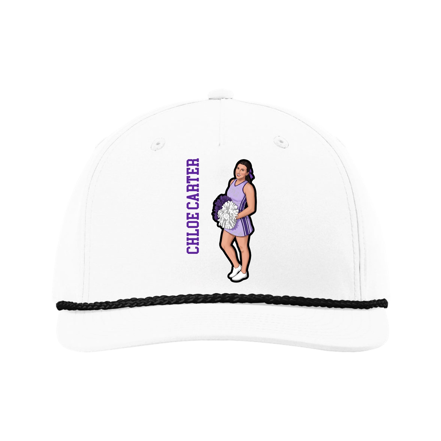 Five-Panel Classic Rope Cap — Name Vertical in White
