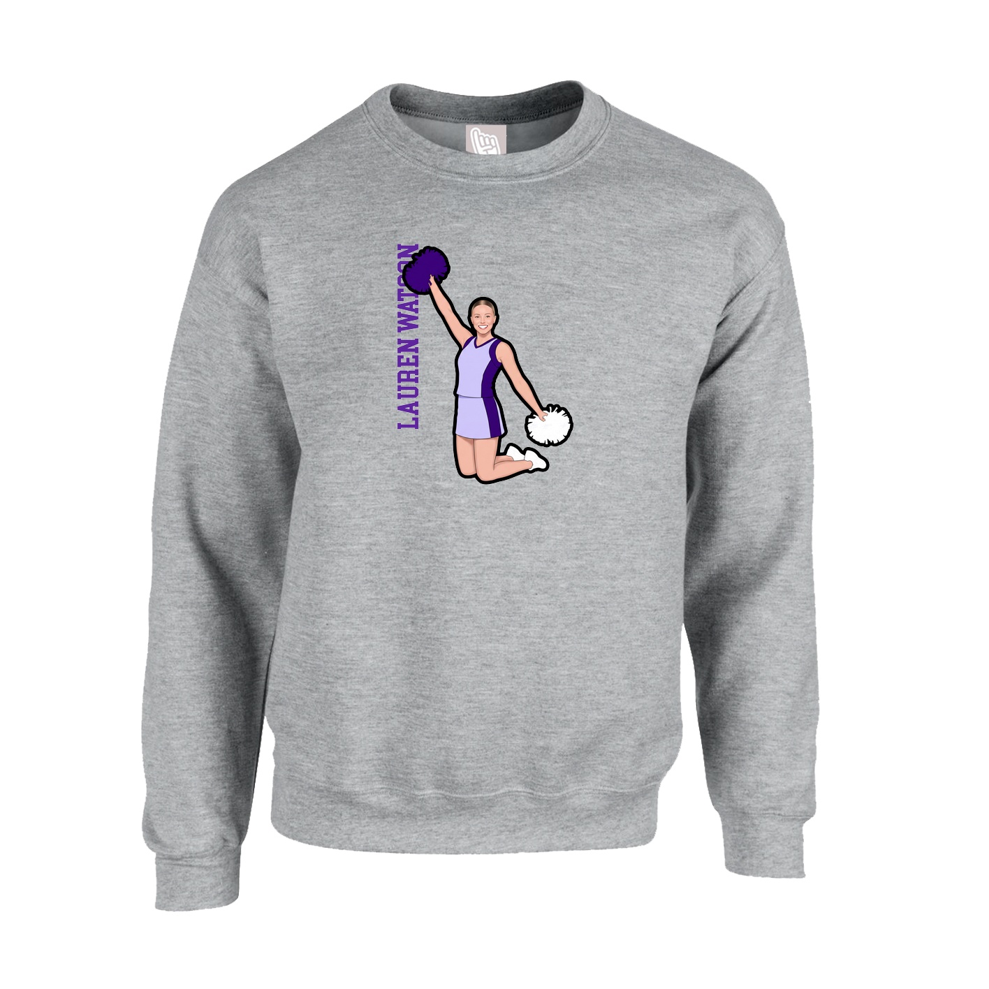 Fleece Crew — Name Vertical in Grey