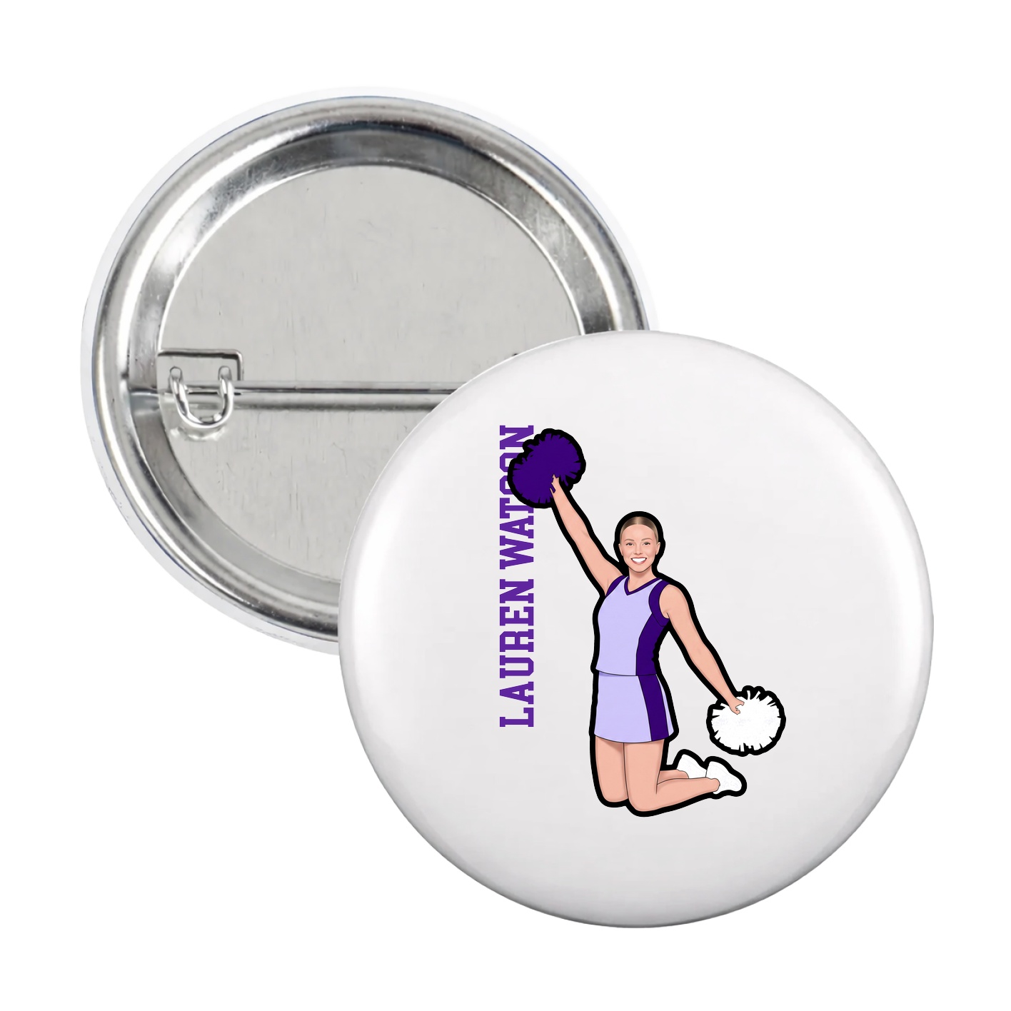 Game Day Button — Name Vertical in White