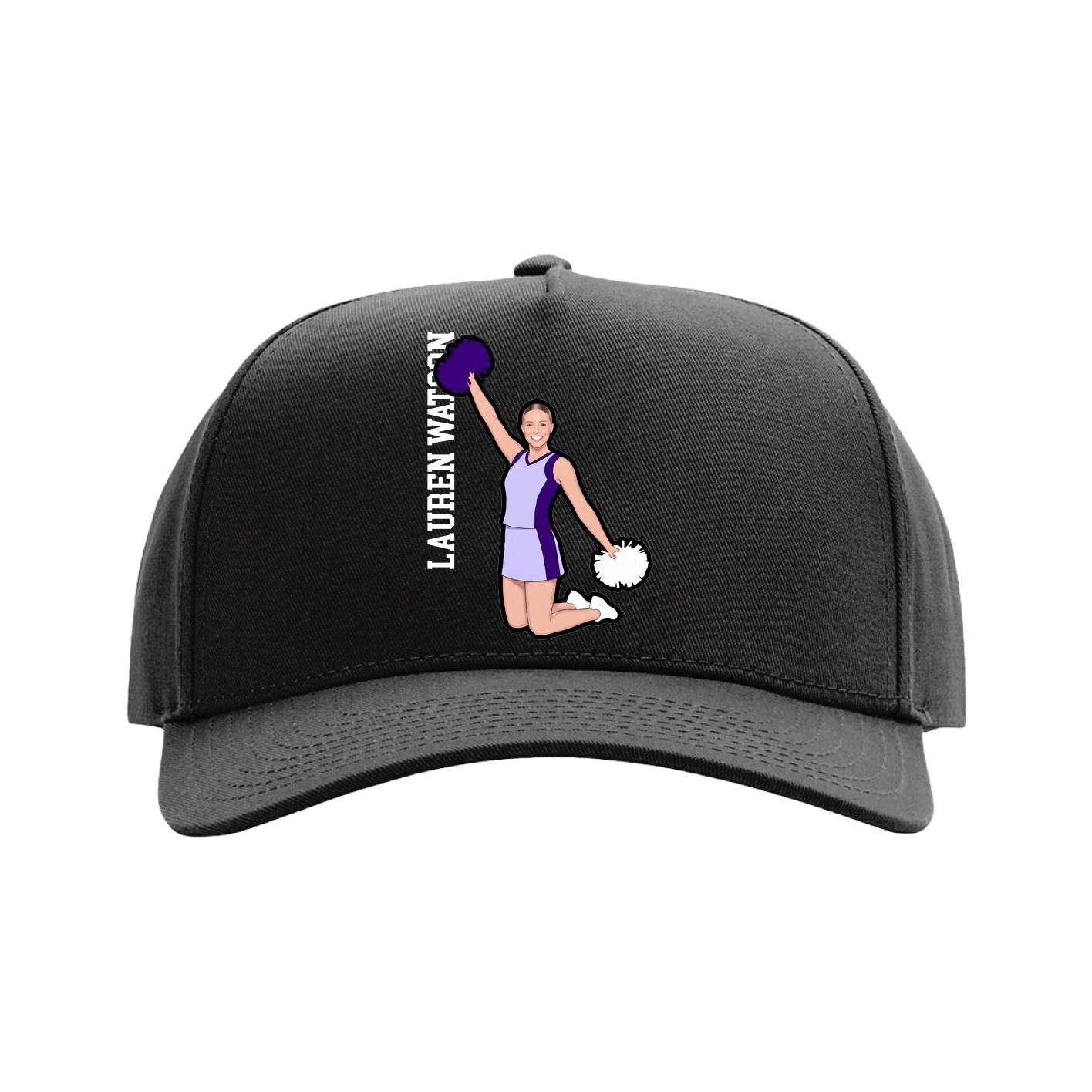 Full Fabric Five-Panel Champ Cap — Name Vertical in Black